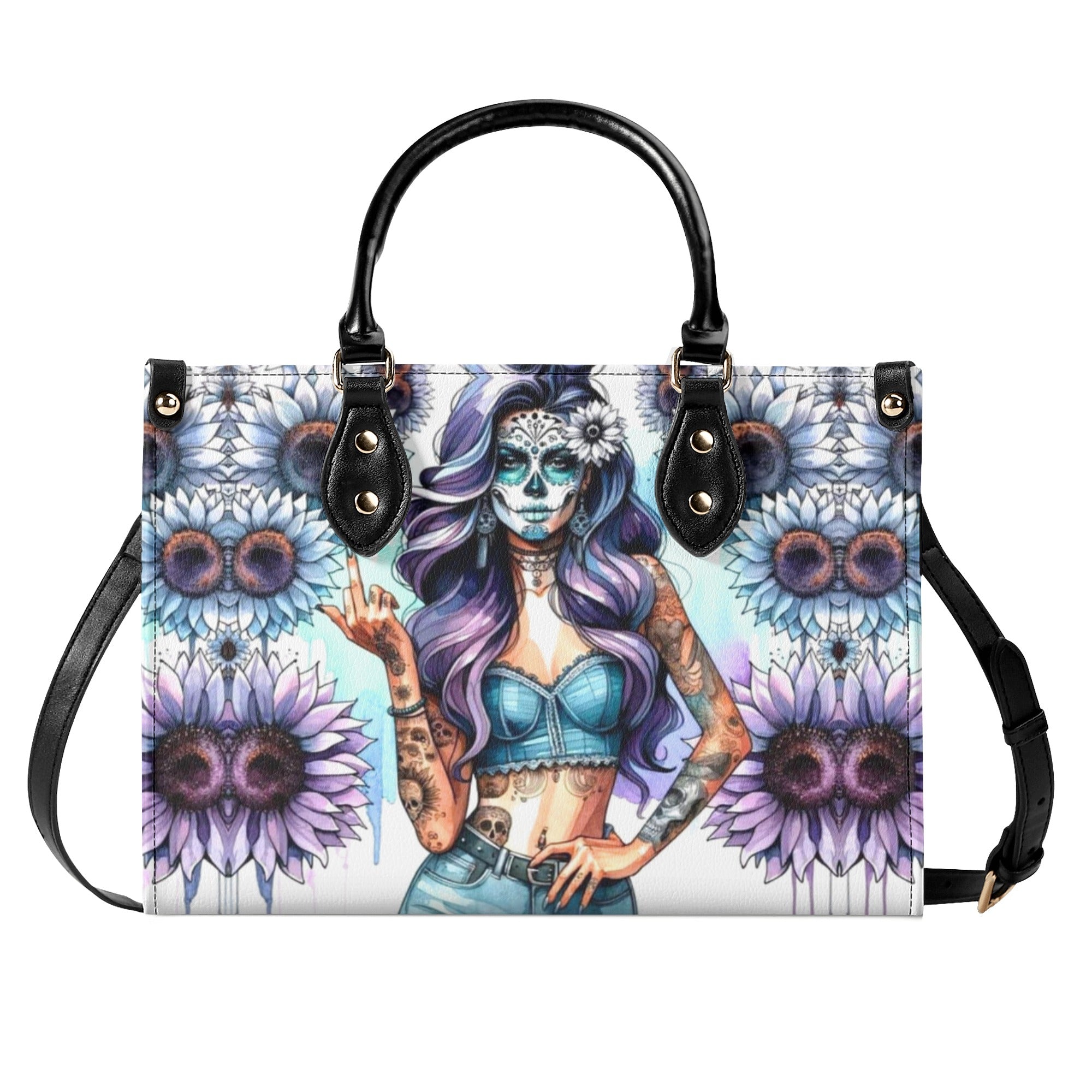 SUGAR SKULL LADY FLOWER LEATHER HANDBAG - YHDU0312244