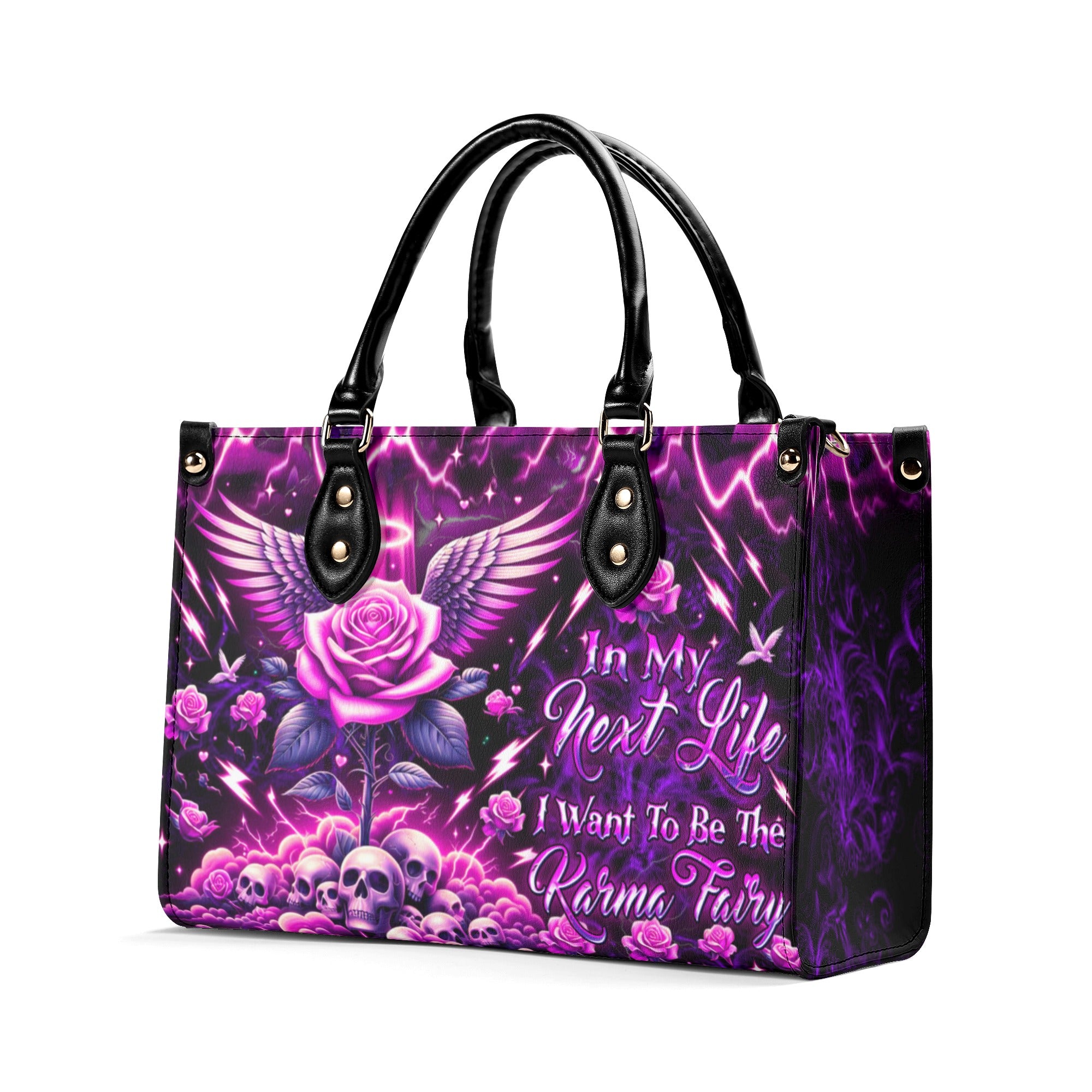 KARMA FAIRY SKULL ROSE WINGS LEATHER HANDBAG - YHDU0511244