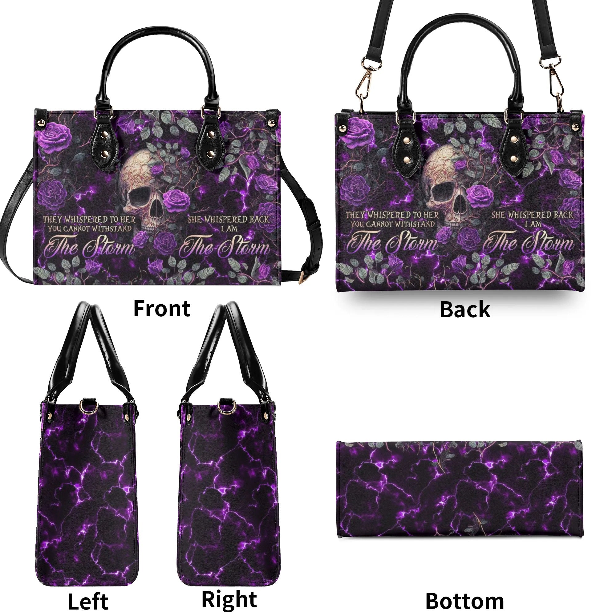 I AM THE STORM ROSE SKULL LEATHER HANDBAG - TLNO0606242