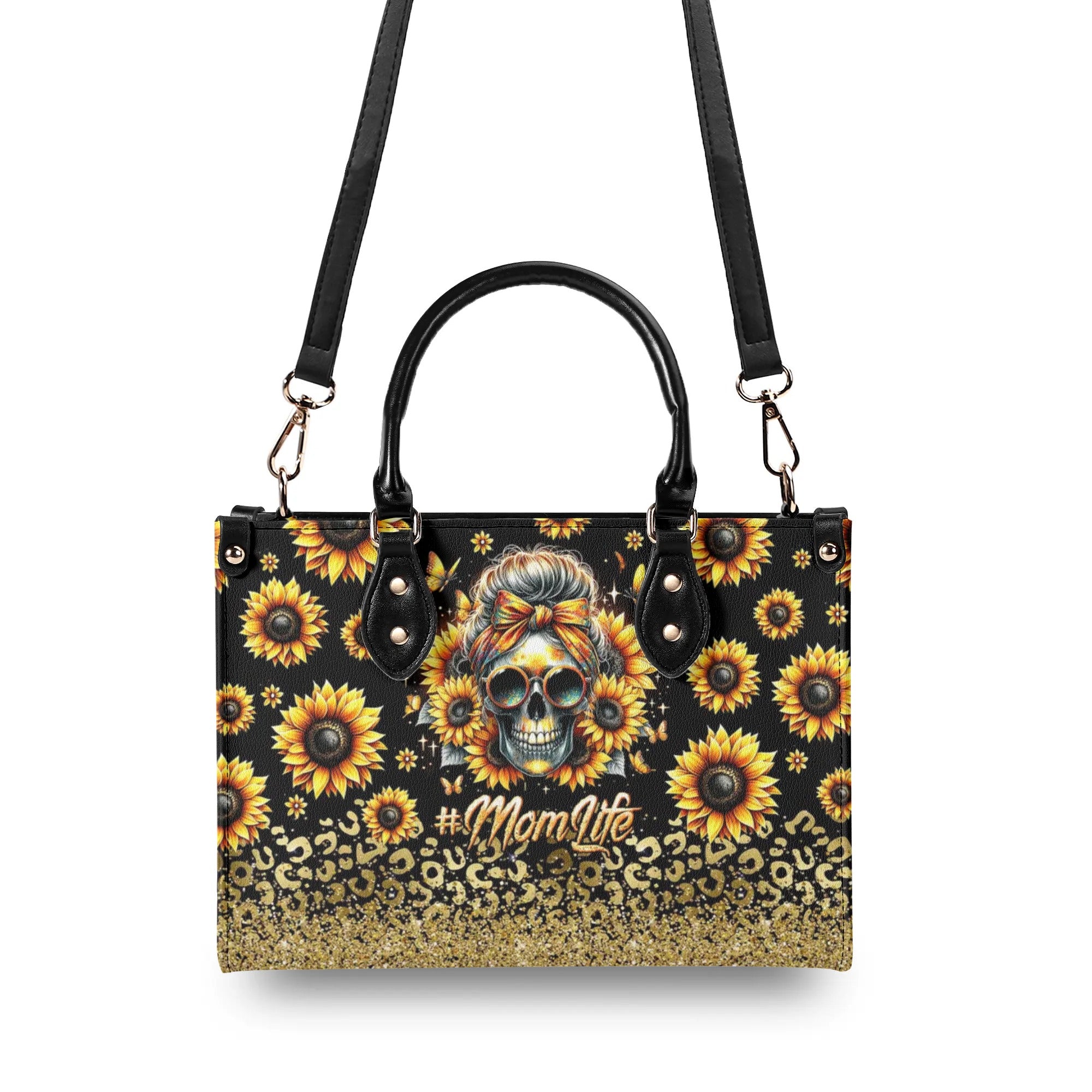 MOM LIFE MESSY BUN SUNFLOWER LEOPARD LEATHER HANDBAG - TLTW0706241