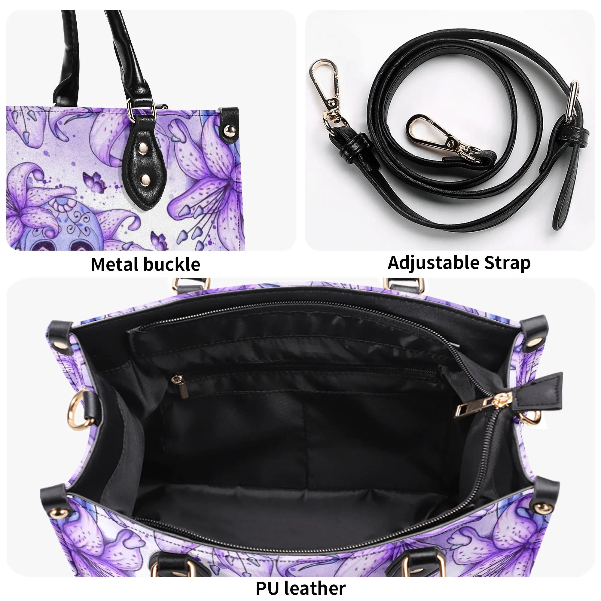 SKULL LILY PURPLE LEATHER HANDBAG - TLNT1907244