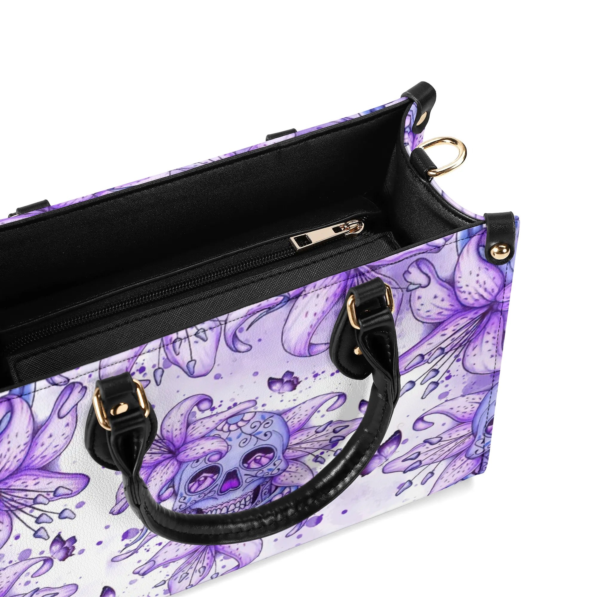 SKULL LILY PURPLE LEATHER HANDBAG - TLNT1907244