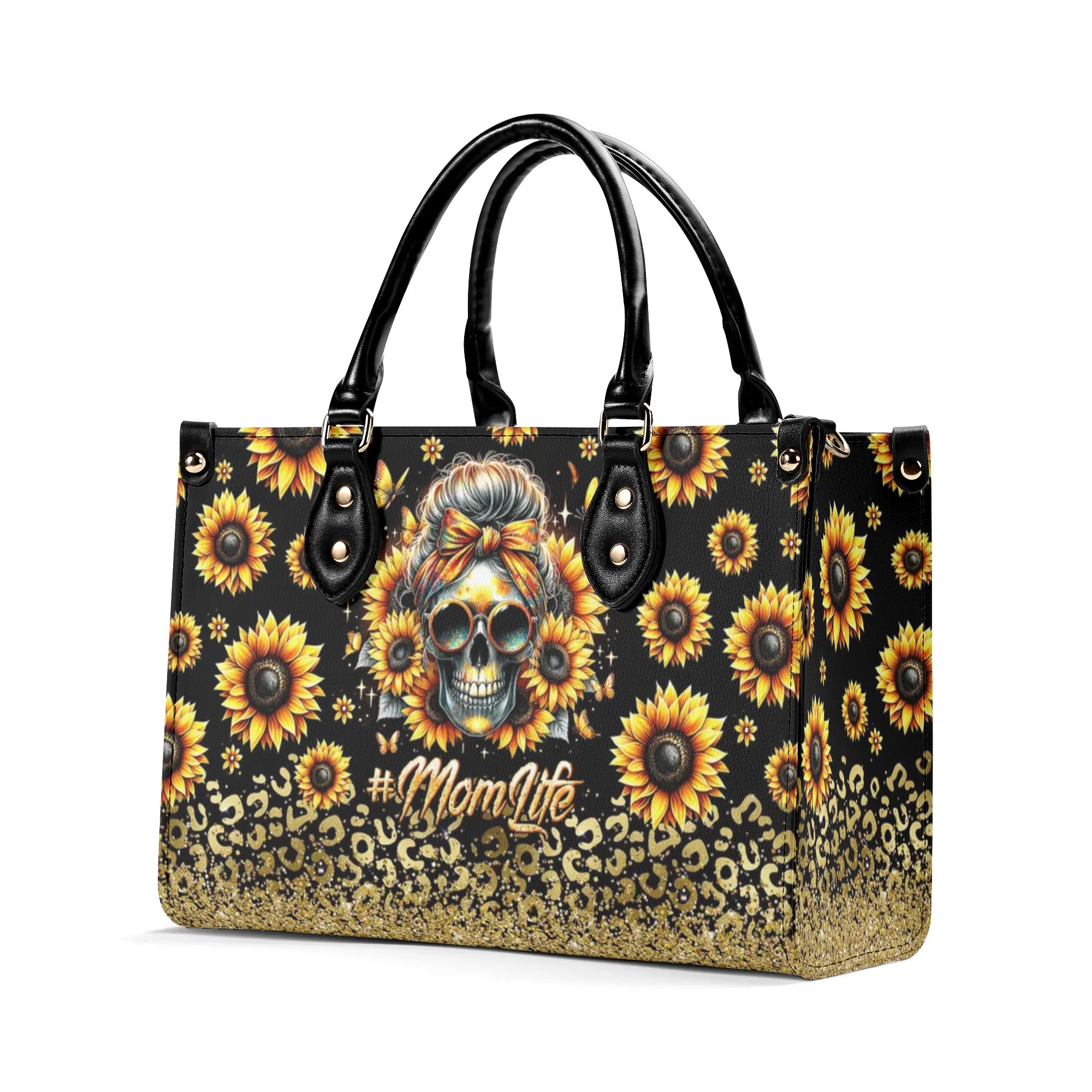 MOM LIFE MESSY BUN SUNFLOWER LEOPARD LEATHER HANDBAG - TLTW0706241