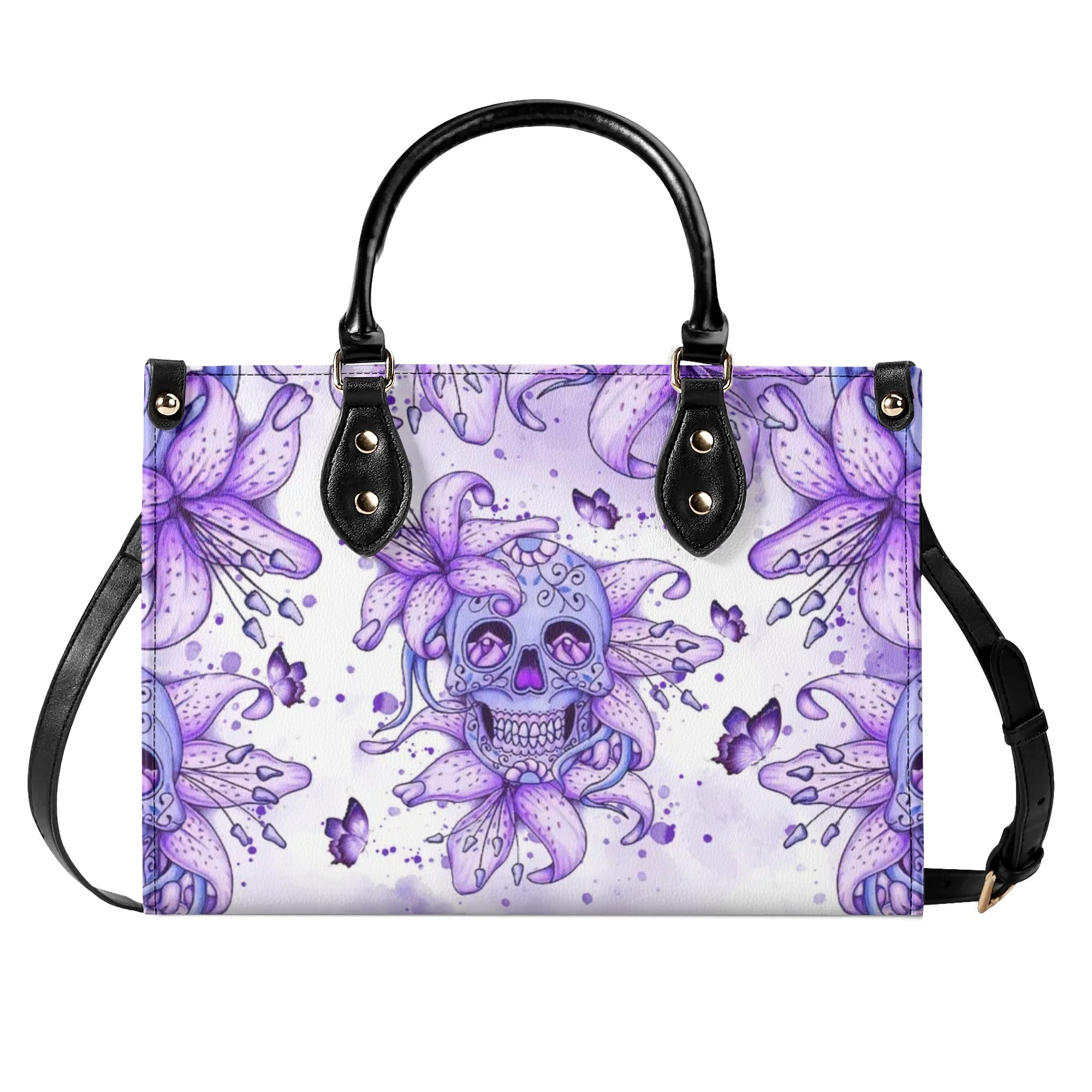 SKULL LILY PURPLE LEATHER HANDBAG - TLNT1907244