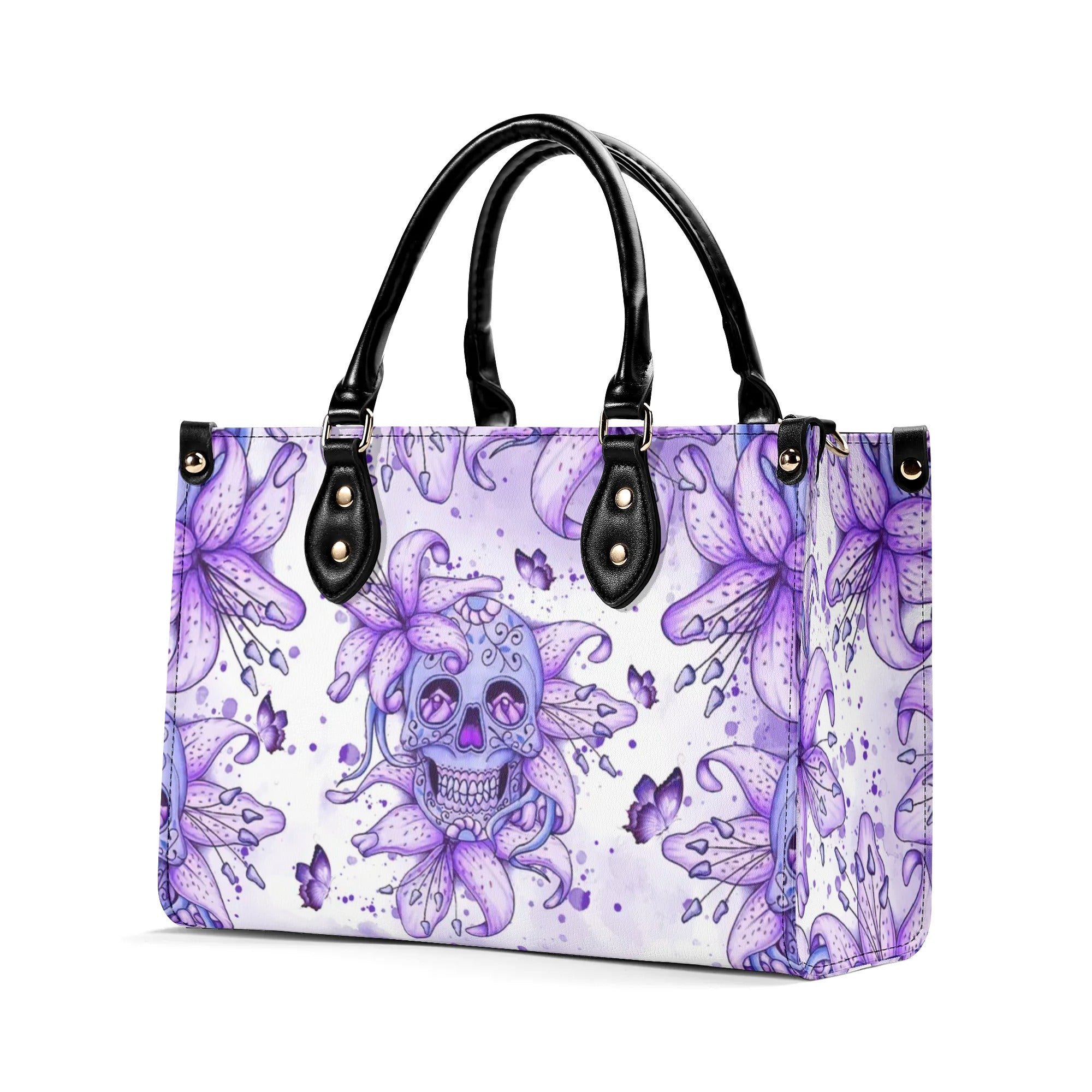 SKULL LILY PURPLE LEATHER HANDBAG - TLNT1907244