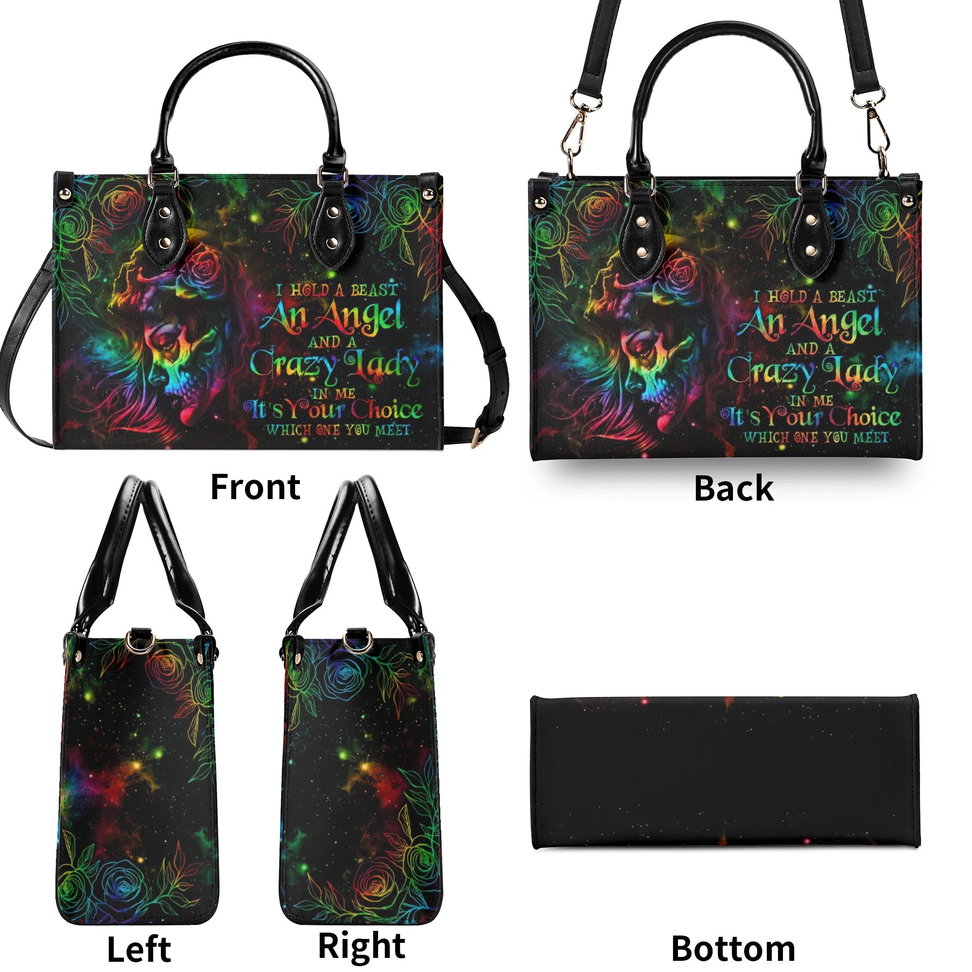 I HOLD A BEAST AN ANGEL SKULL GIRL TIE DYE LEATHER HANDBAG - TLNO2606242