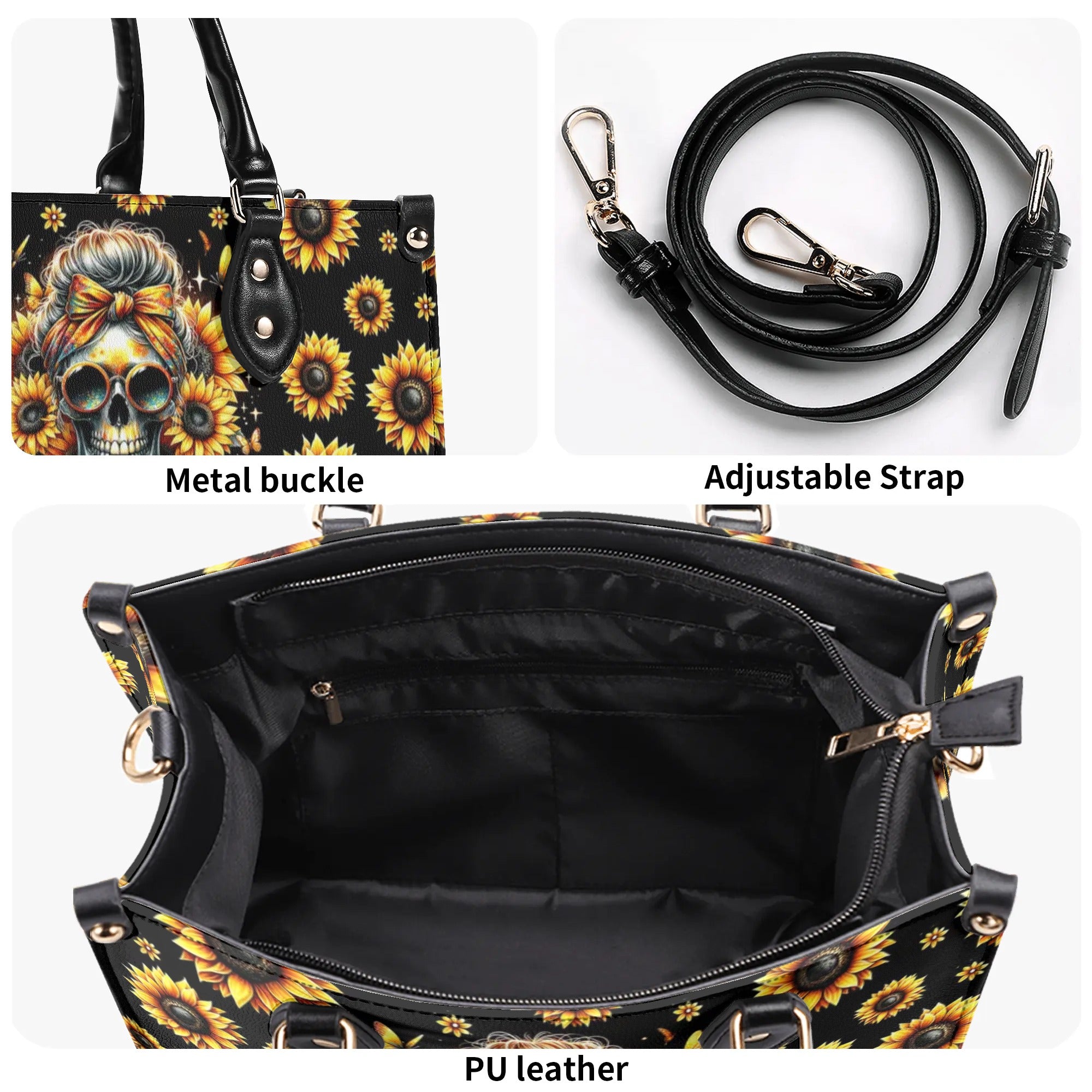 MOM LIFE MESSY BUN SUNFLOWER LEOPARD LEATHER HANDBAG - TLTW0706241