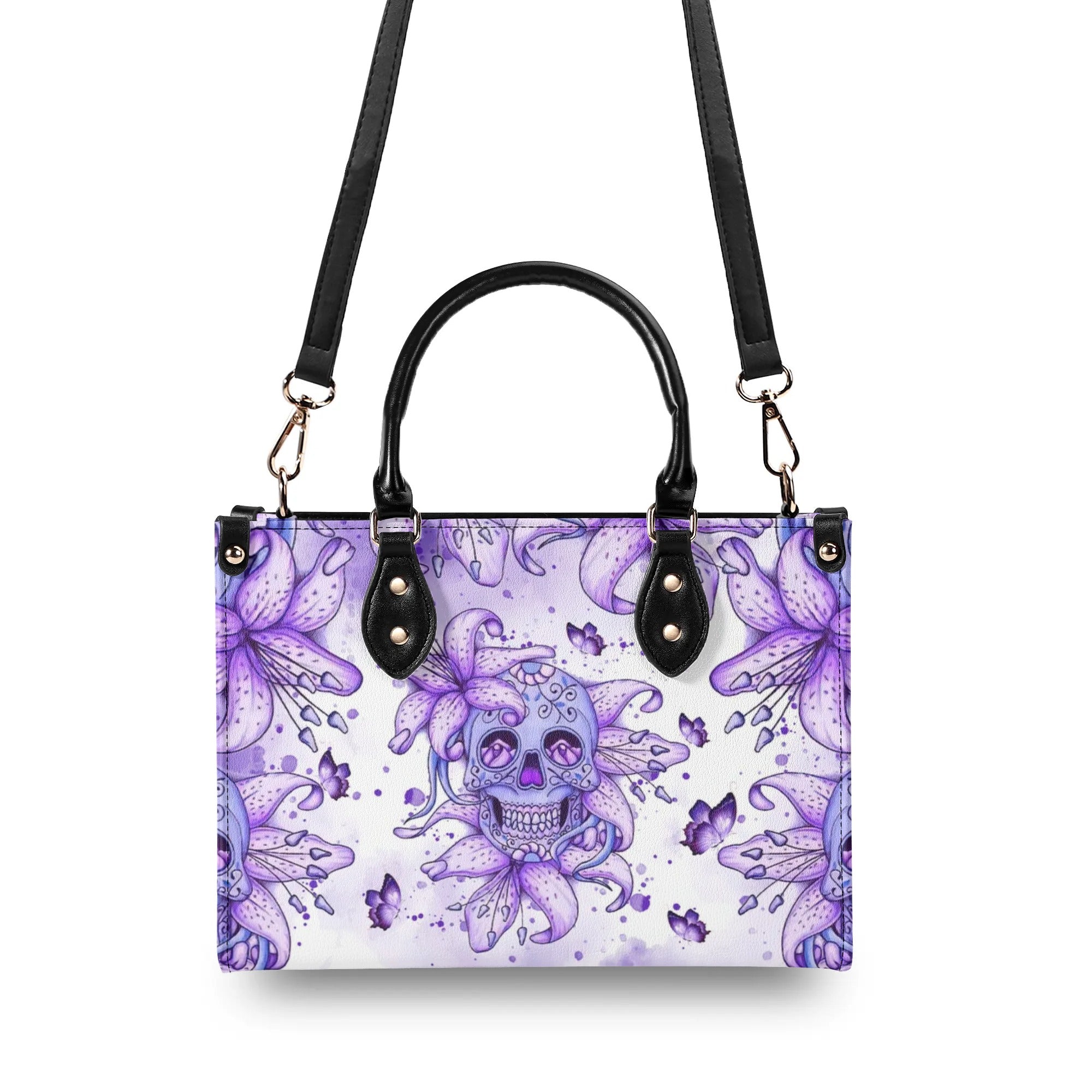 SKULL LILY PURPLE LEATHER HANDBAG - TLNT1907244