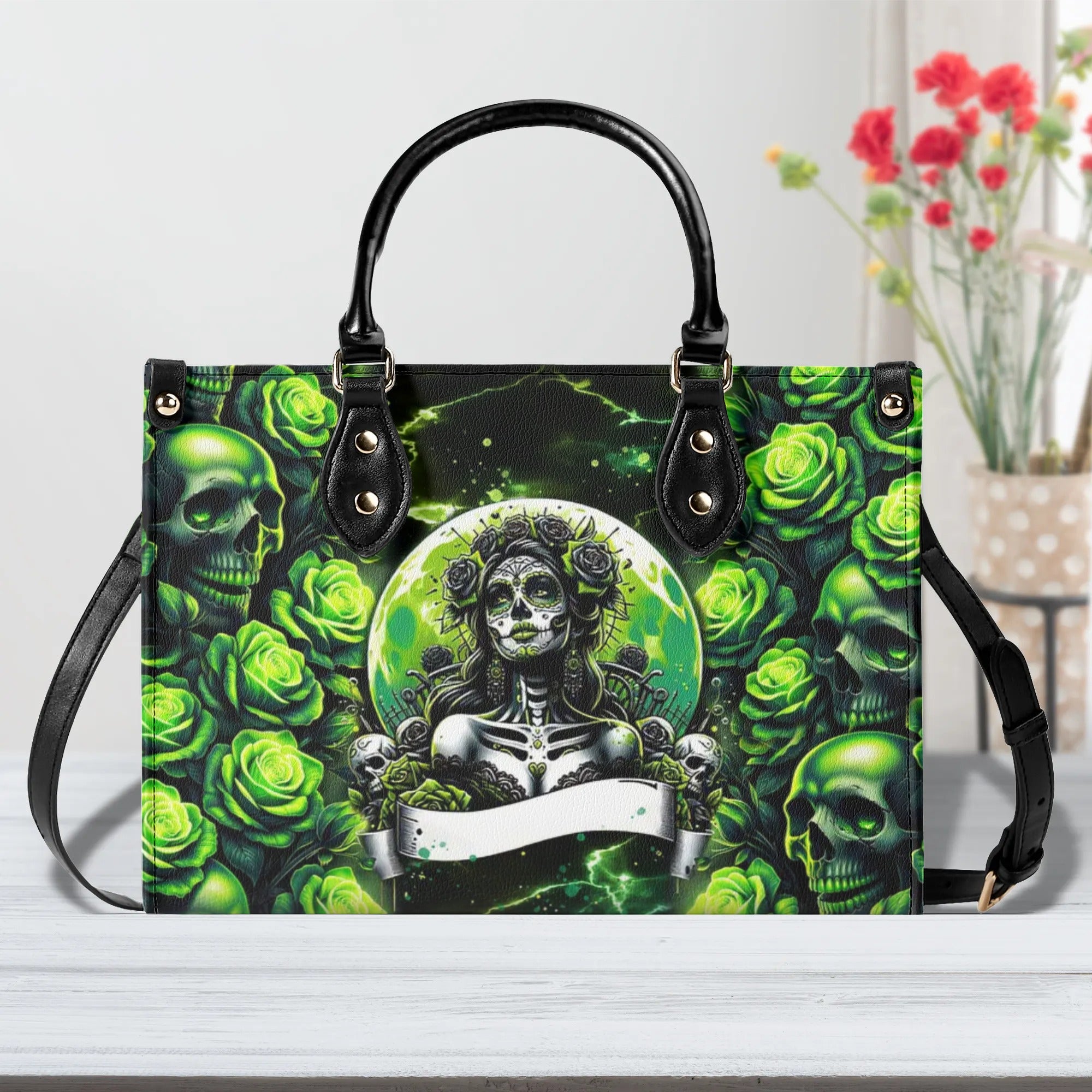 SUGAR SKULL ROSE LEATHER HANDBAG - TLNT3105244