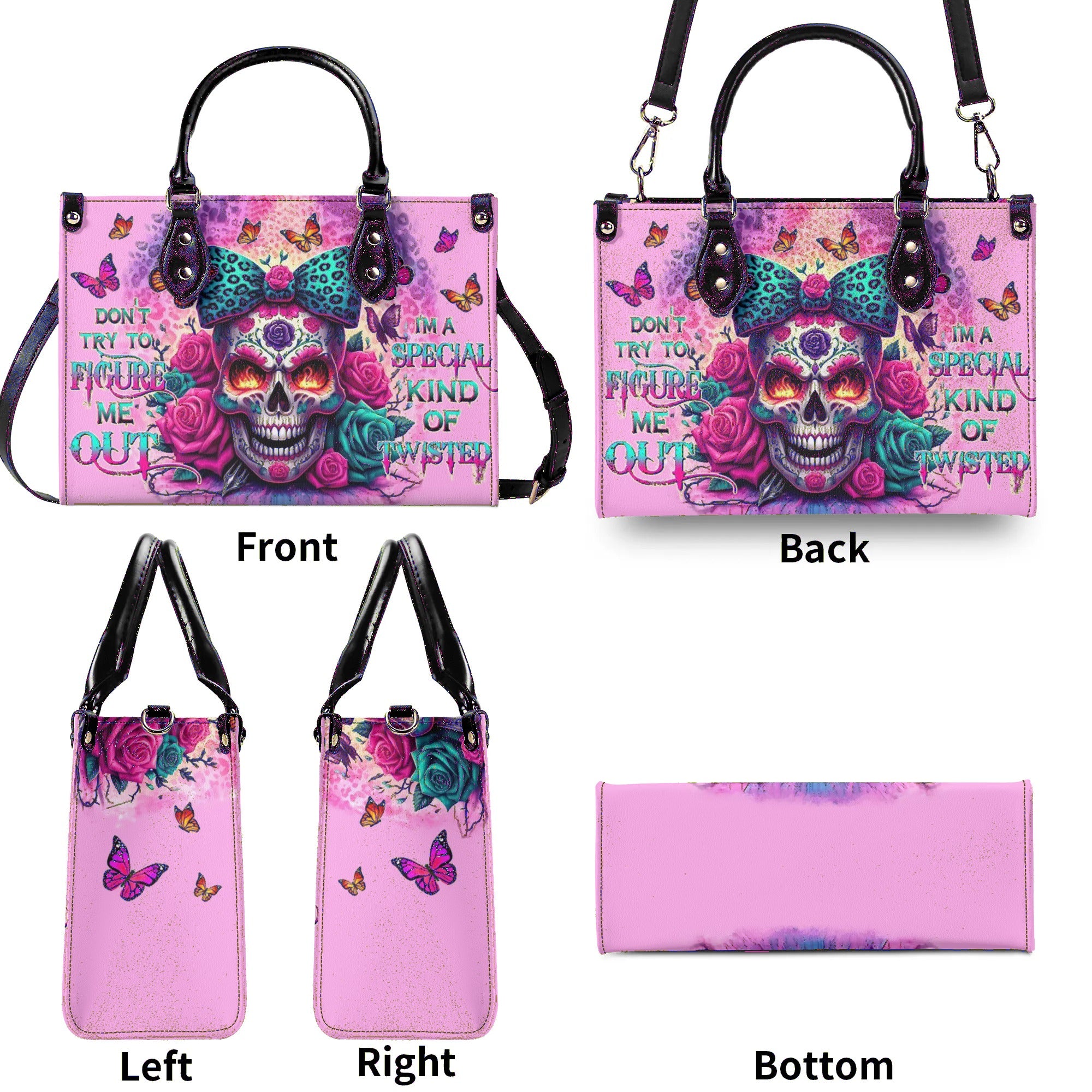 DON'T TRY TO FIGURE ME OUT SUGAR SKULL LEOPARD LEATHER HANDBAG - TLTW1306247