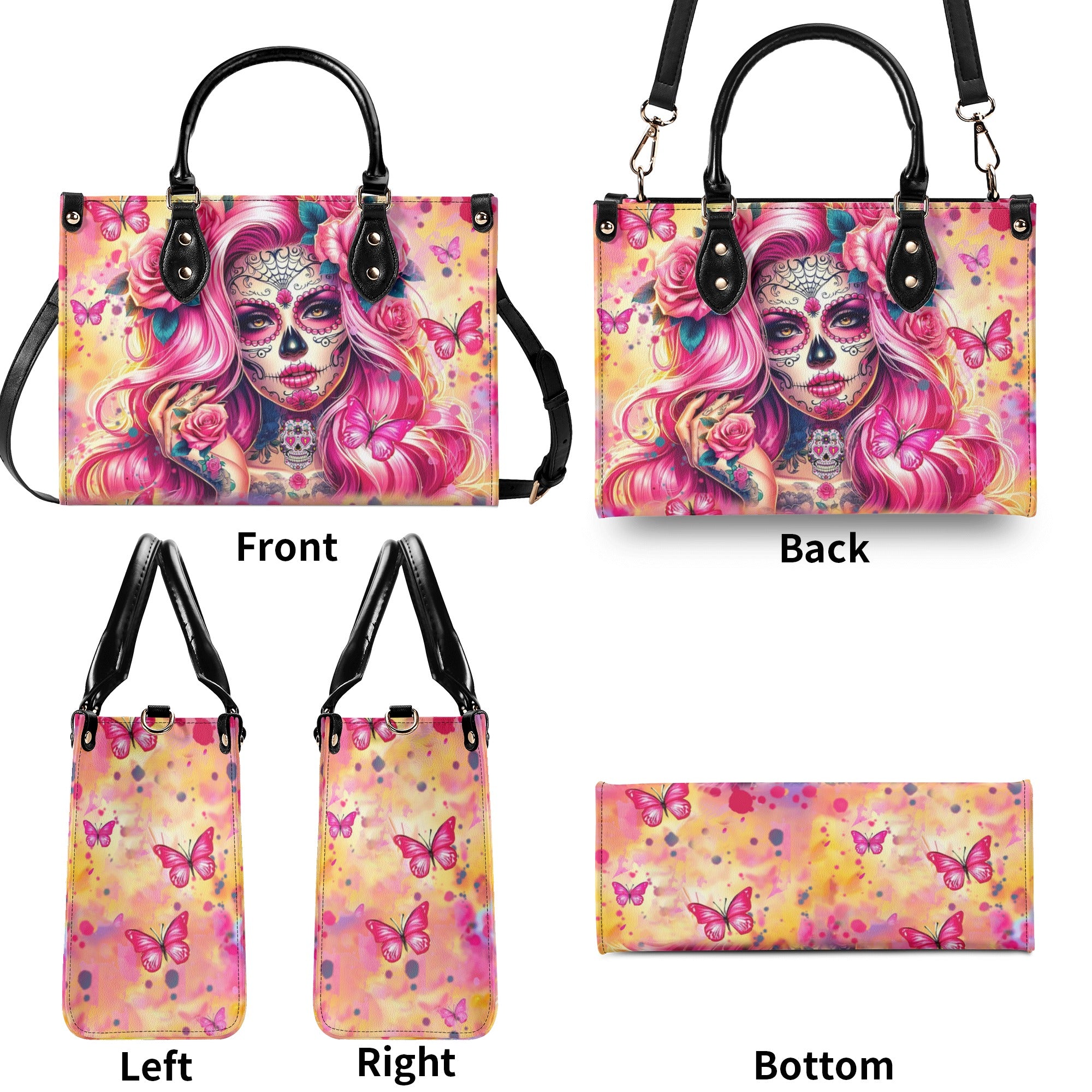 SUGAR SKULL LADY ROSES LEATHER HANDBAG - YHHN2011241