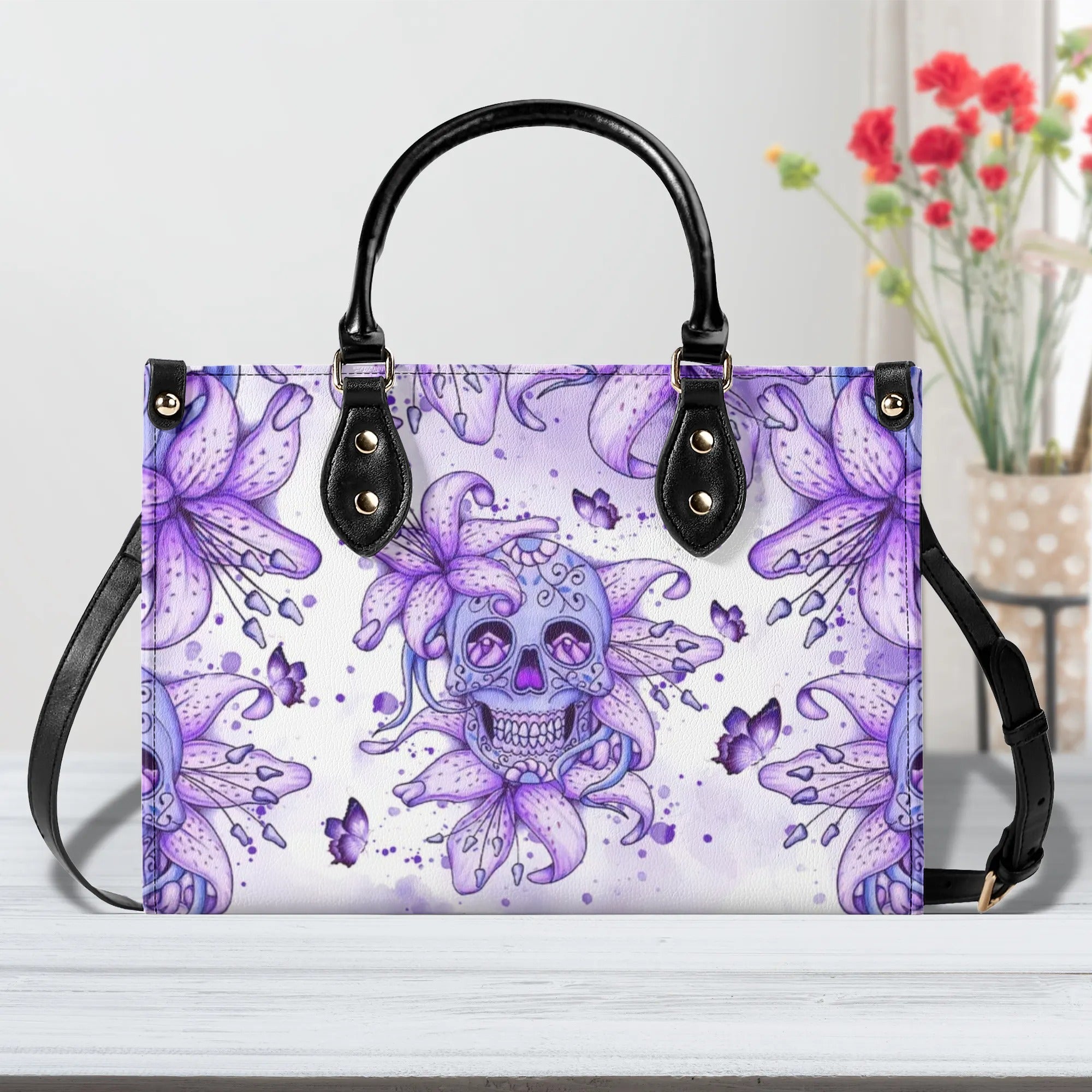 SKULL LILY PURPLE LEATHER HANDBAG - TLNT1907244