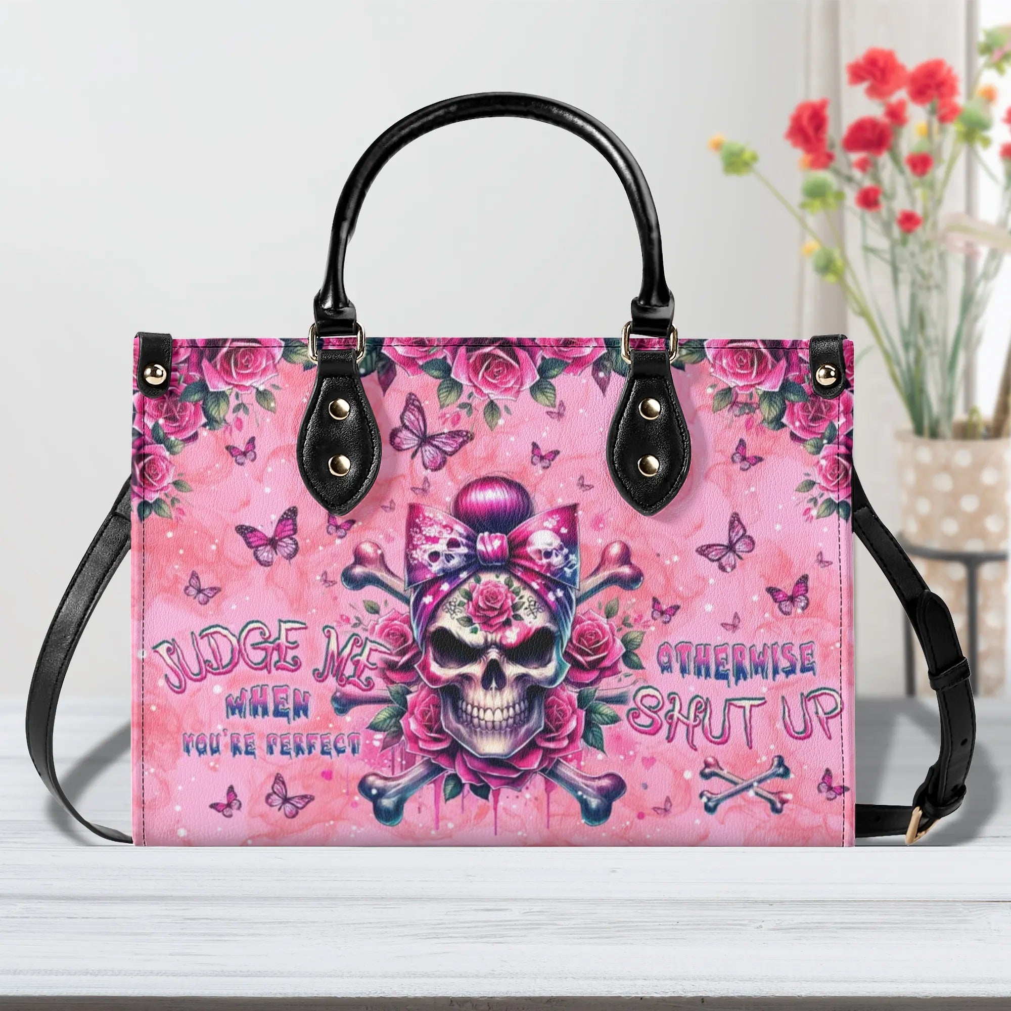 JUDGE ME WHEN MADLY SKULL MESSY BUN LEATHER HANDBAG - TLPQ0407241