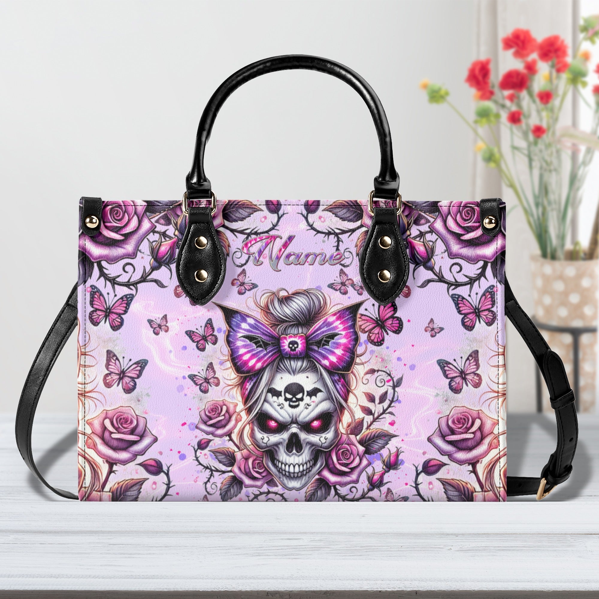 SKULL MESSY BUN  LEATHER HANDBAG - TLNT1210242