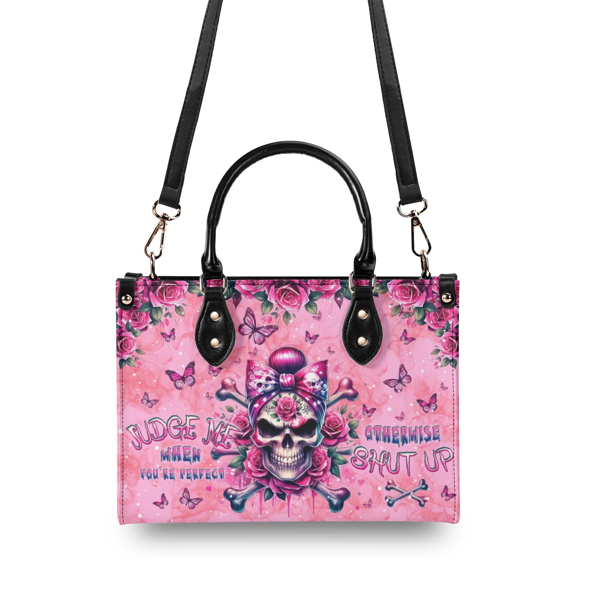 JUDGE ME WHEN MADLY SKULL MESSY BUN LEATHER HANDBAG - TLPQ0407241