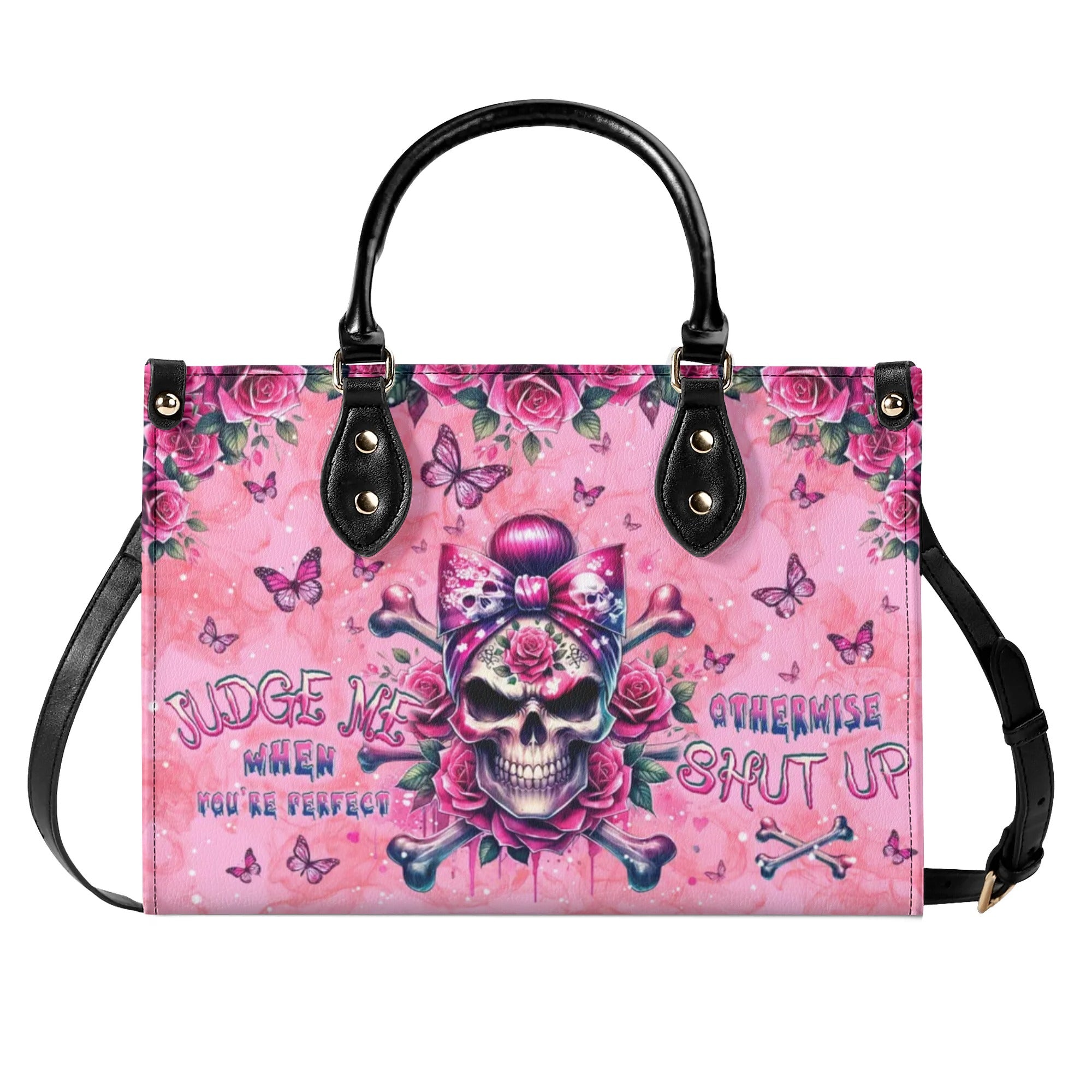 JUDGE ME WHEN MADLY SKULL MESSY BUN LEATHER HANDBAG - TLPQ0407241