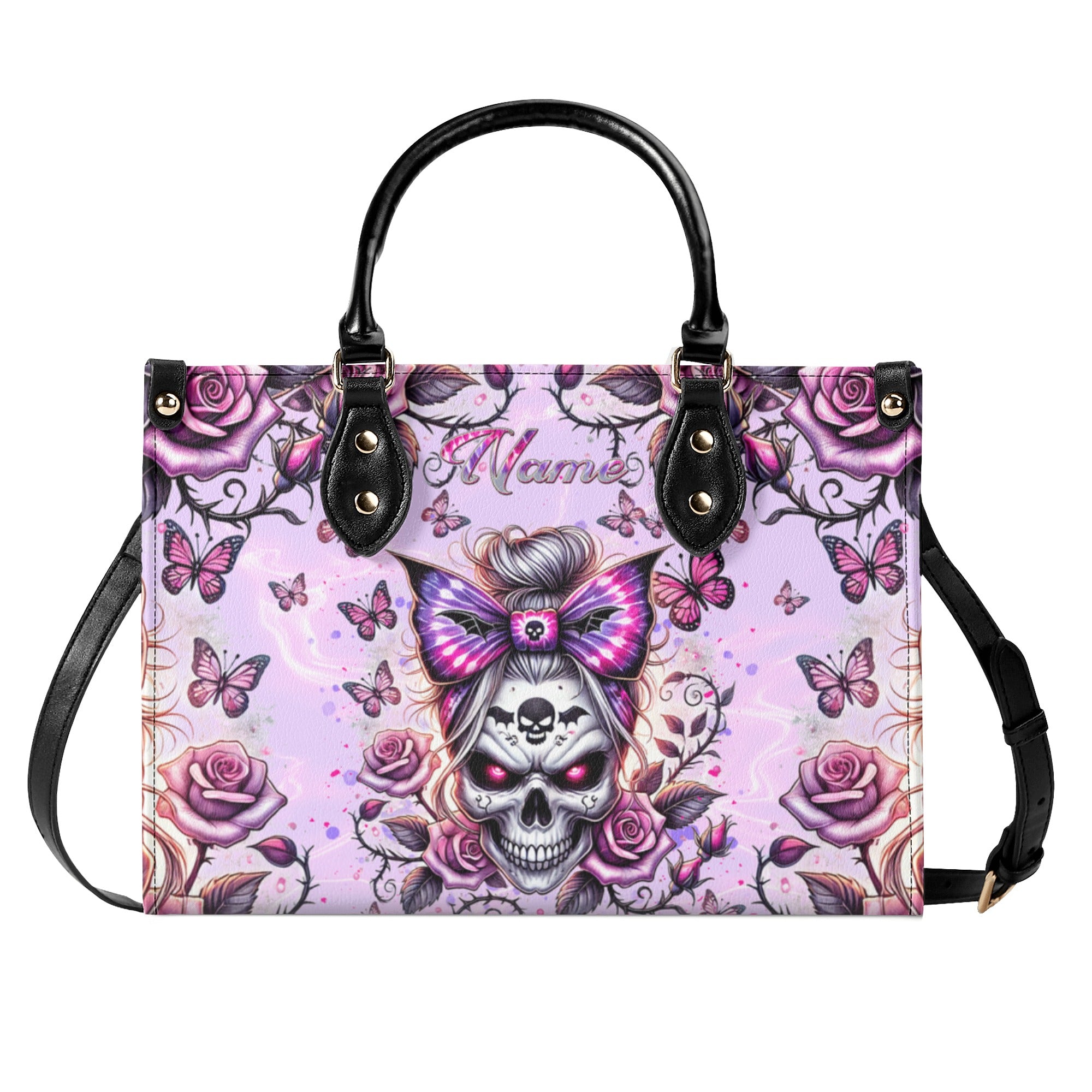 SKULL MESSY BUN  LEATHER HANDBAG - TLNT1210242