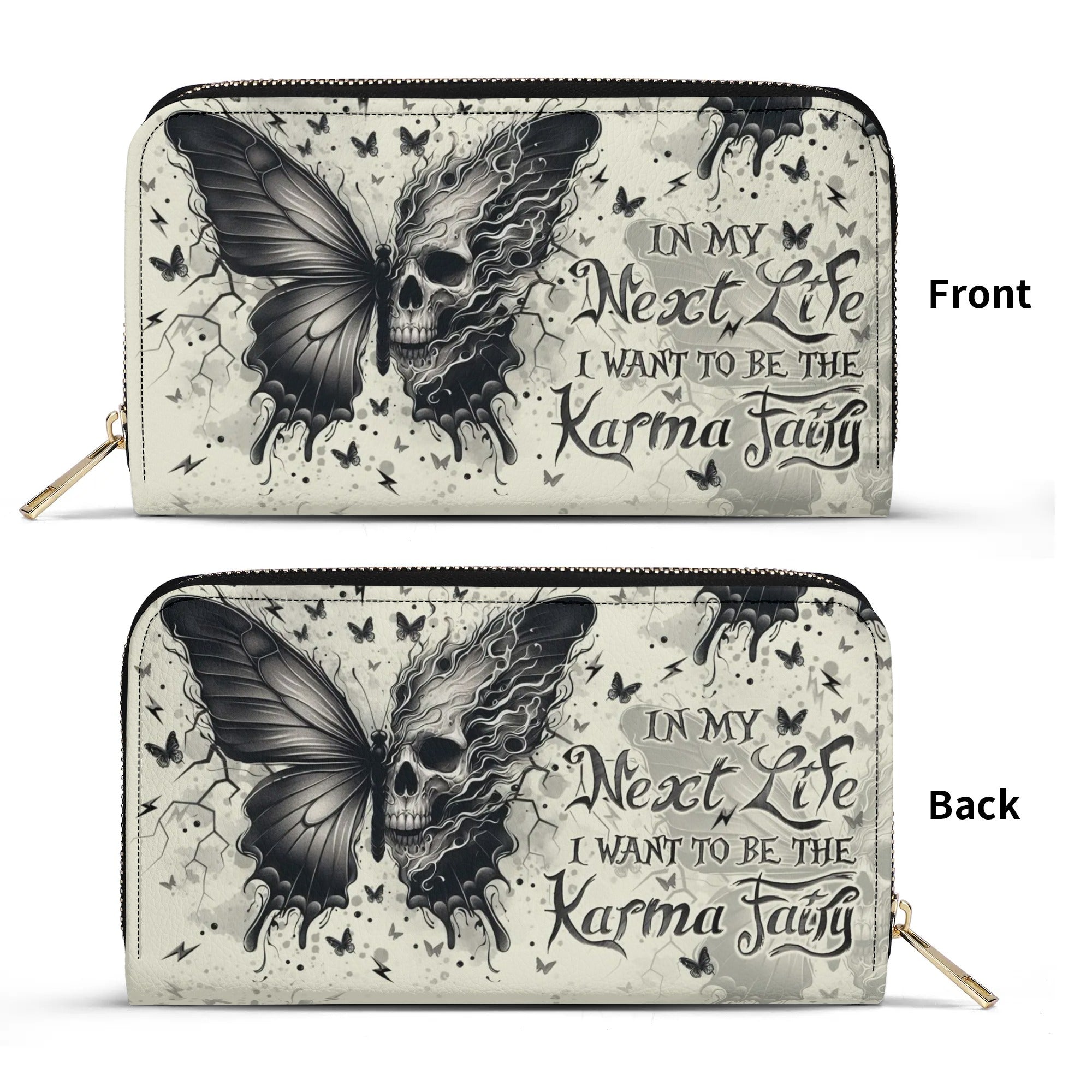 KARMA FAIRY SKULL BUTTERFLY ZIPPER LEATHER WALLET - TLNO2308247