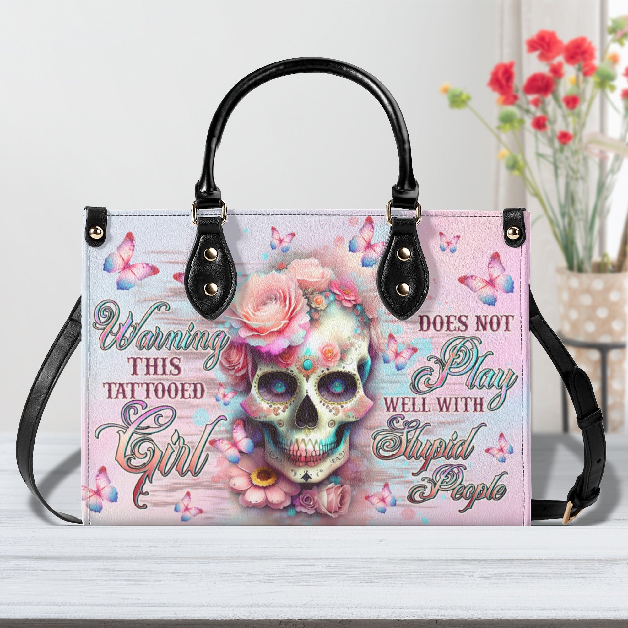 WARNING THIS TATTOOED GIRL  LEATHER HANDBAG - TLTW2211243