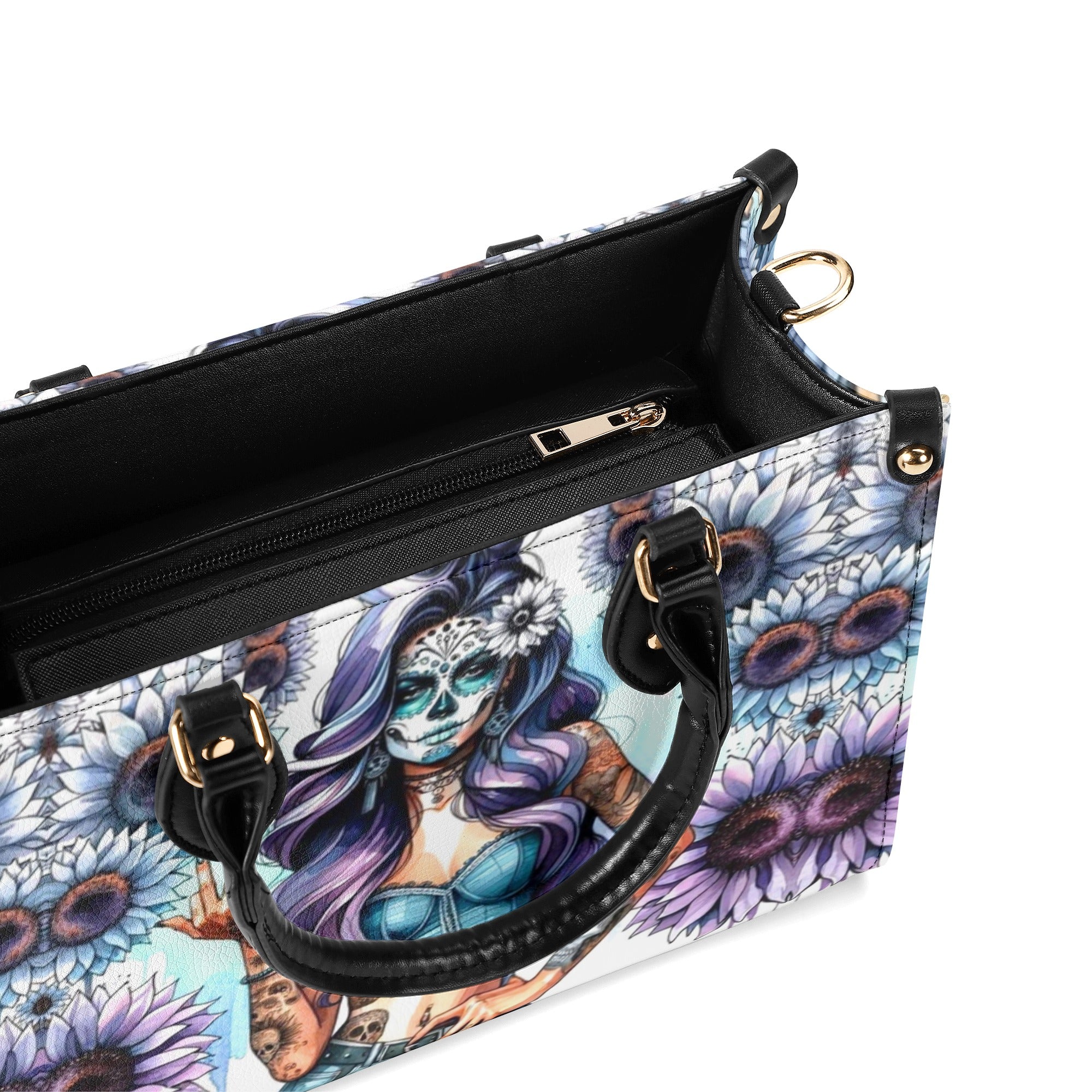 SUGAR SKULL LADY FLOWER LEATHER HANDBAG - YHDU0312244