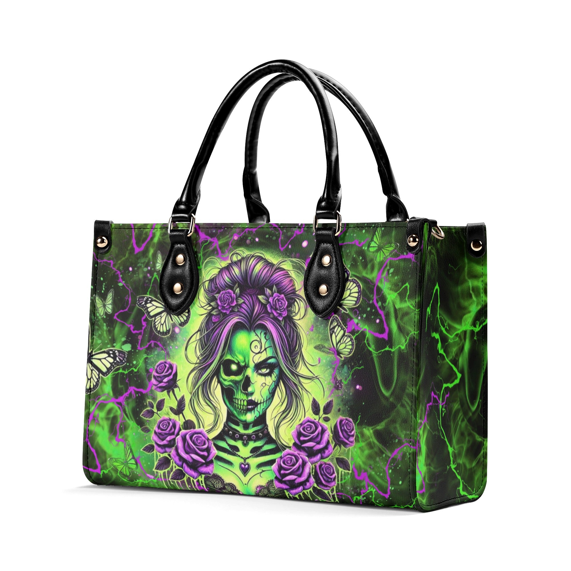 SKULL LADY PURPLE ROSE LEATHER HANDBAG - YHLT2512244