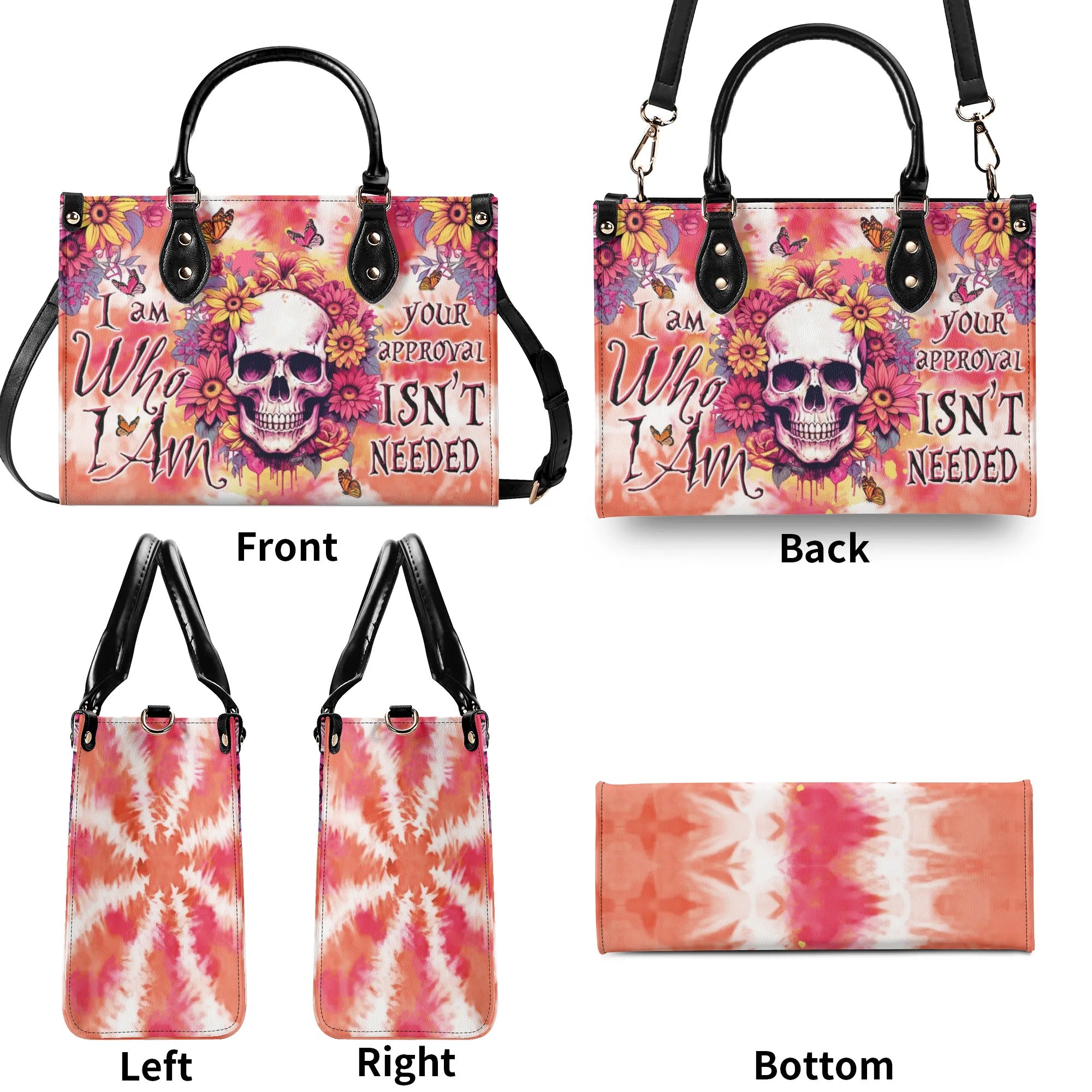 I AM WHO I AM FLORAL SKULL TIE DYE LEATHER HANDBAG - TLTW2406241