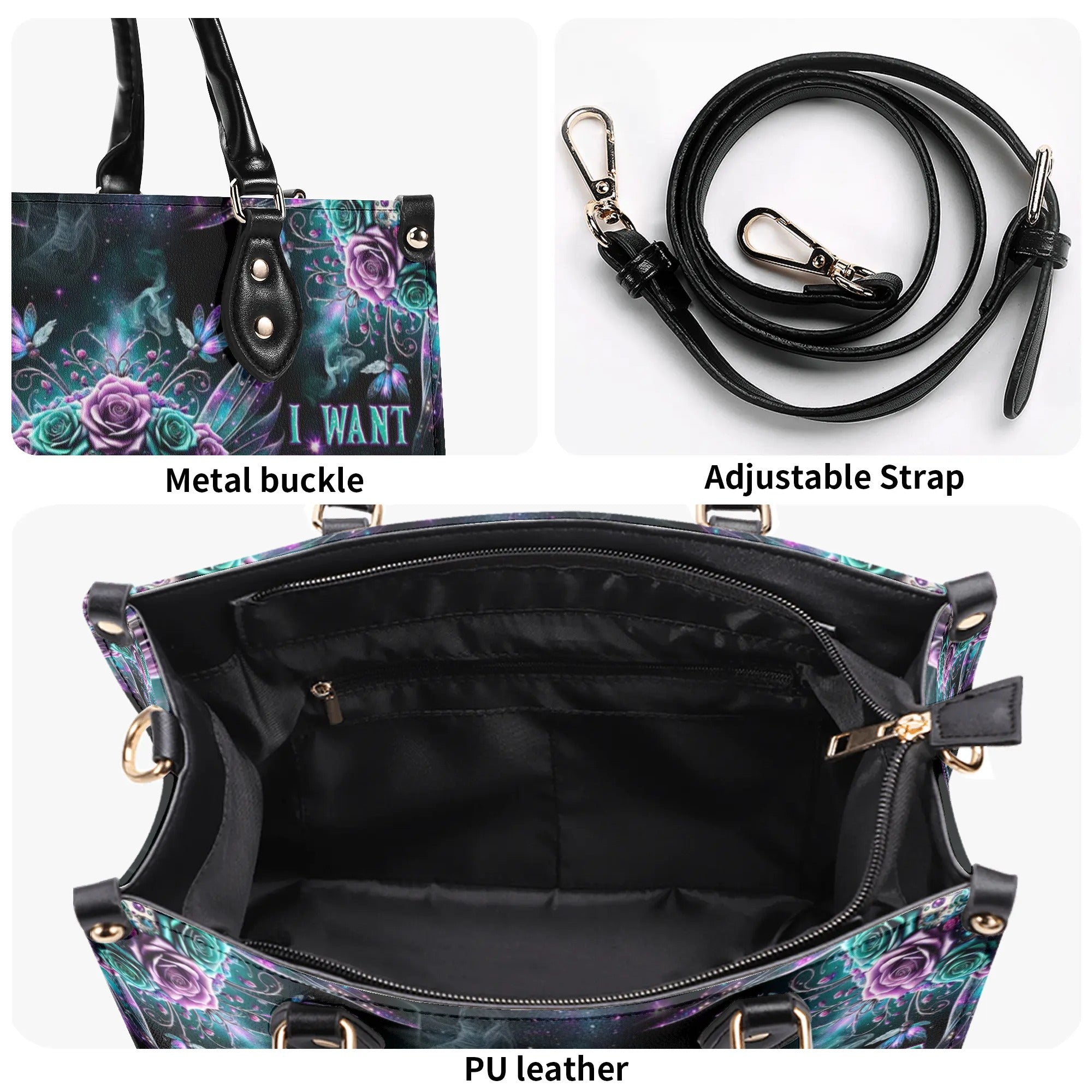 KARMA FAIRY SPARKLE SKULL LEATHER HANDBAG - TLPQ0107244