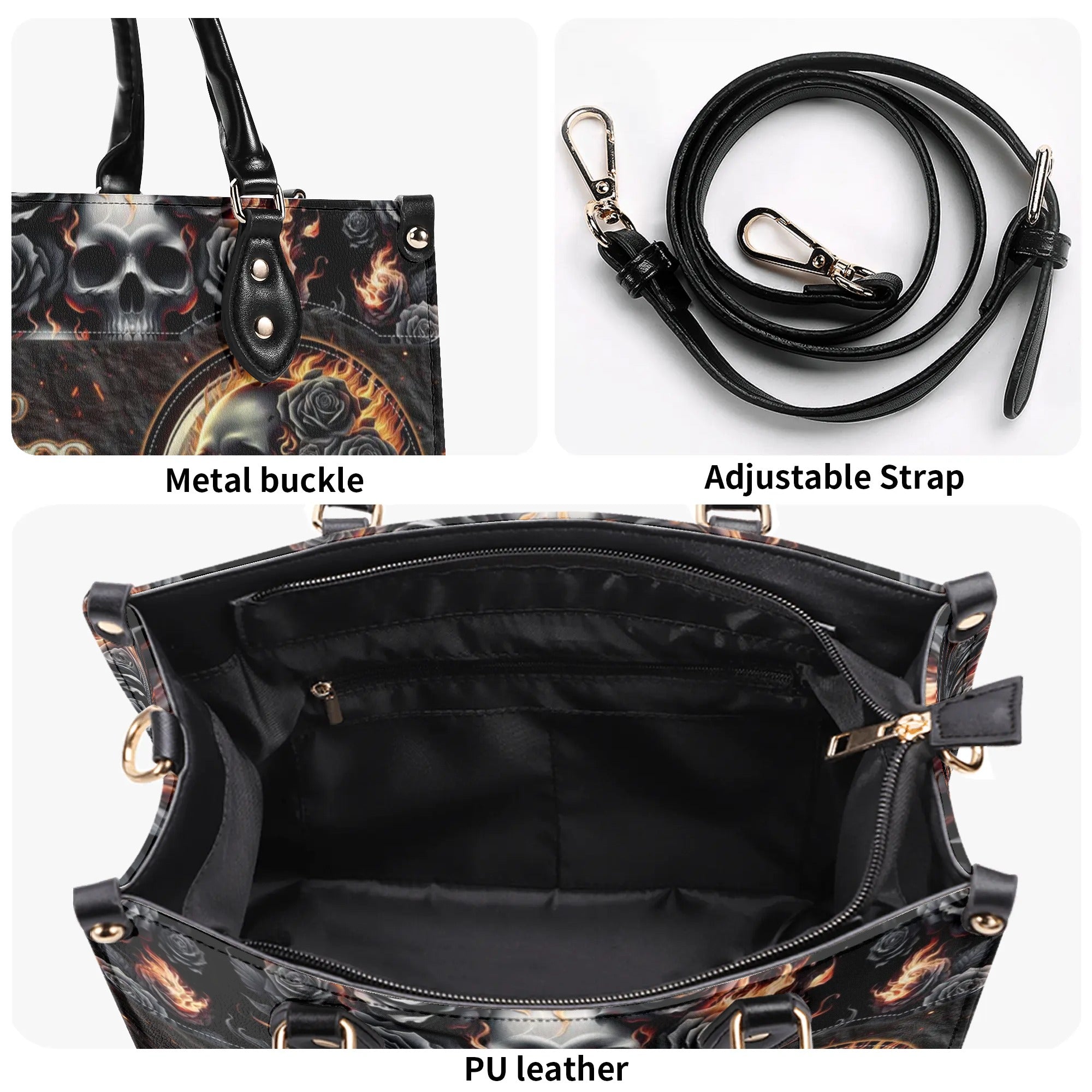 HELLO DARKNESS MY OLD FRIEND SKULL ROSE FIRE LEATHER HANDBAG - TLNZ1206245