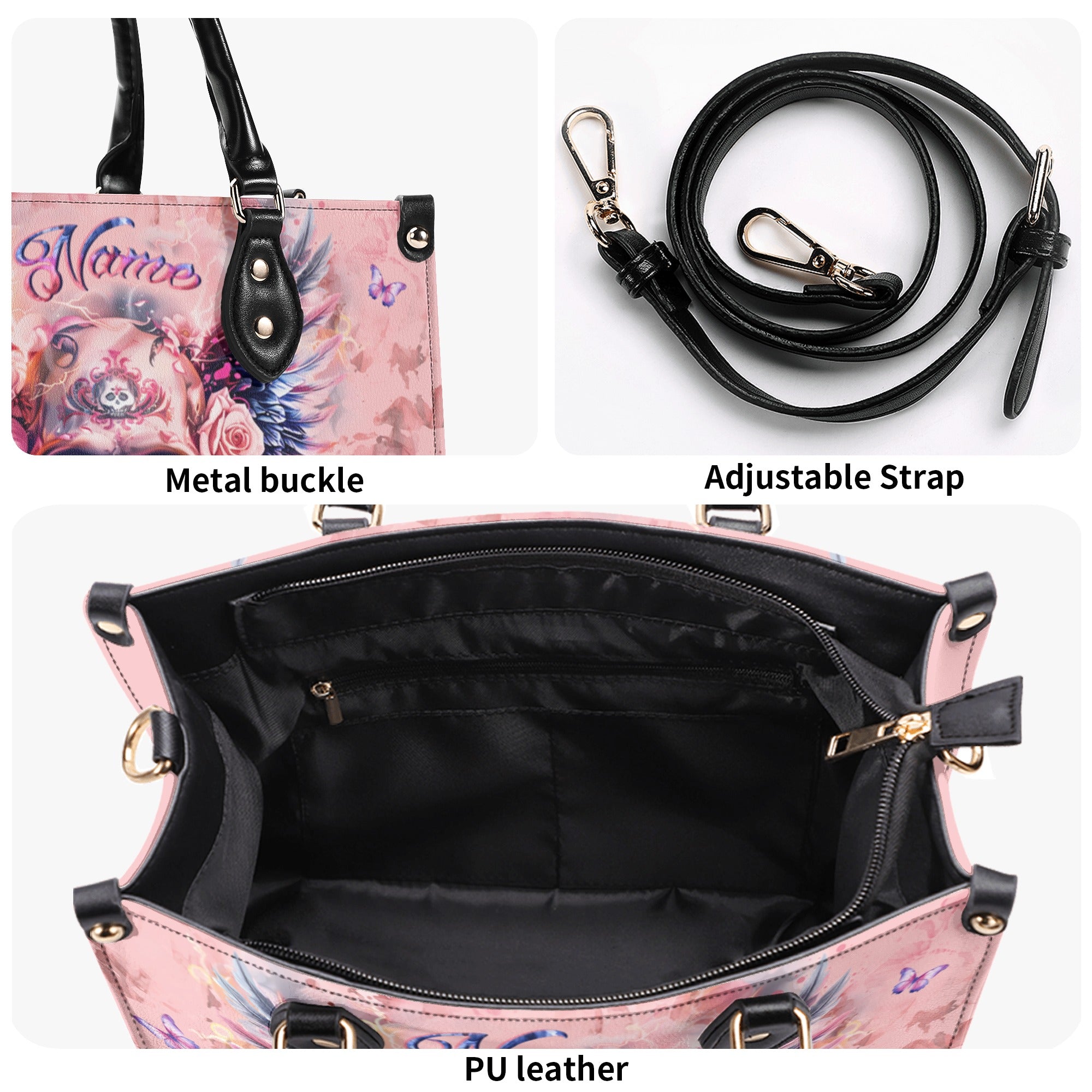 SKULL WINGS ROSE LEATHER HANDBAG - YHLN2910245