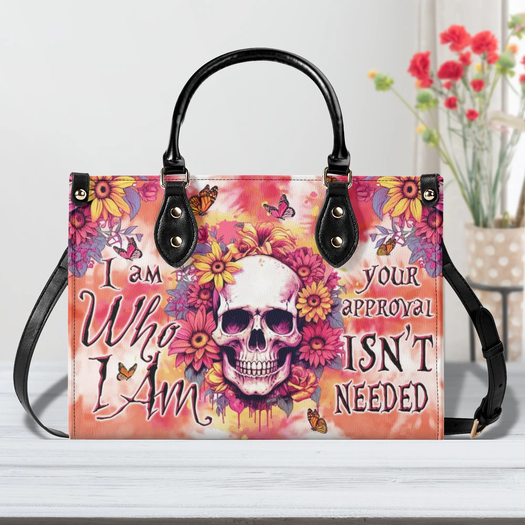 I AM WHO I AM FLORAL SKULL TIE DYE LEATHER HANDBAG - TLTW2406241