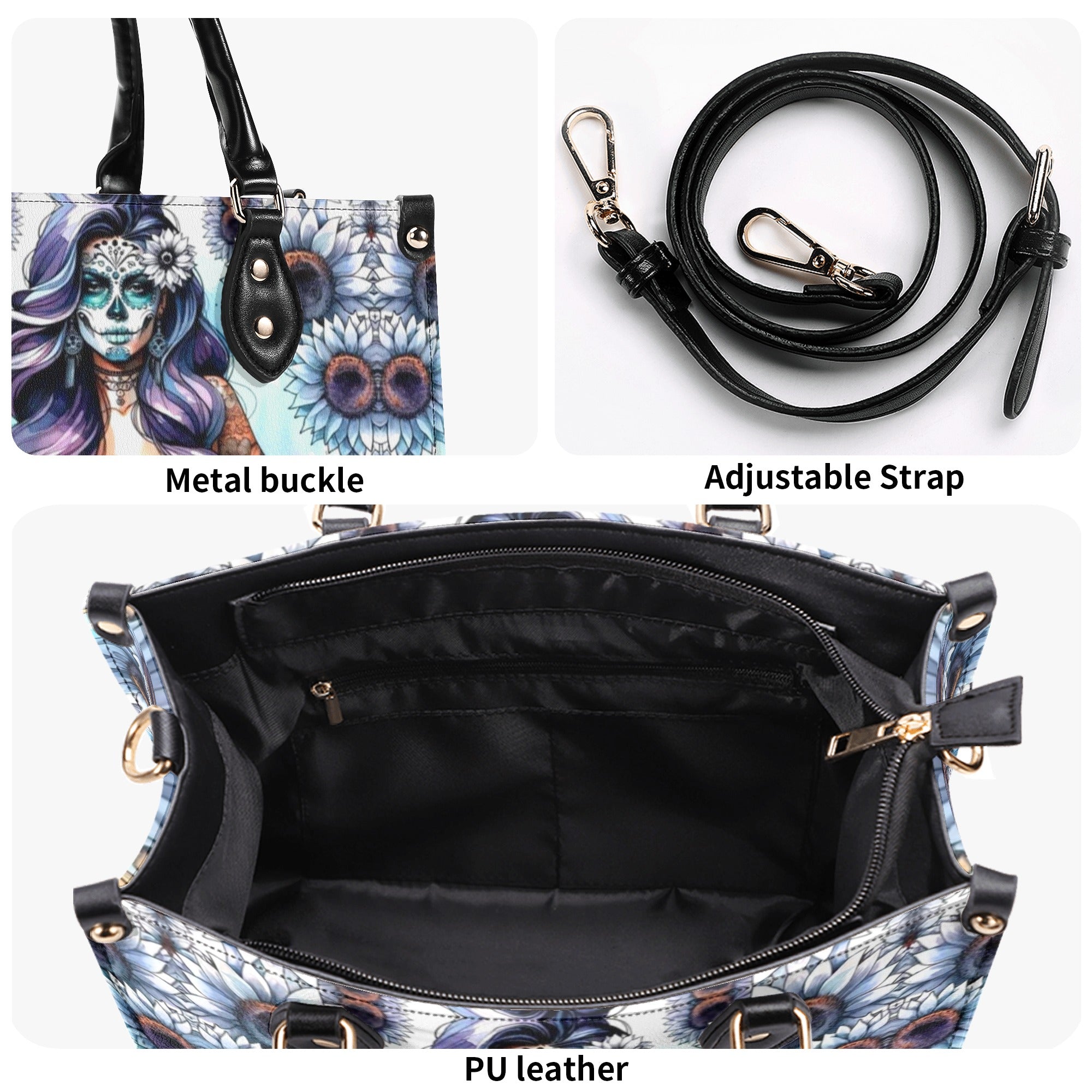 SUGAR SKULL LADY FLOWER LEATHER HANDBAG - YHDU0312244