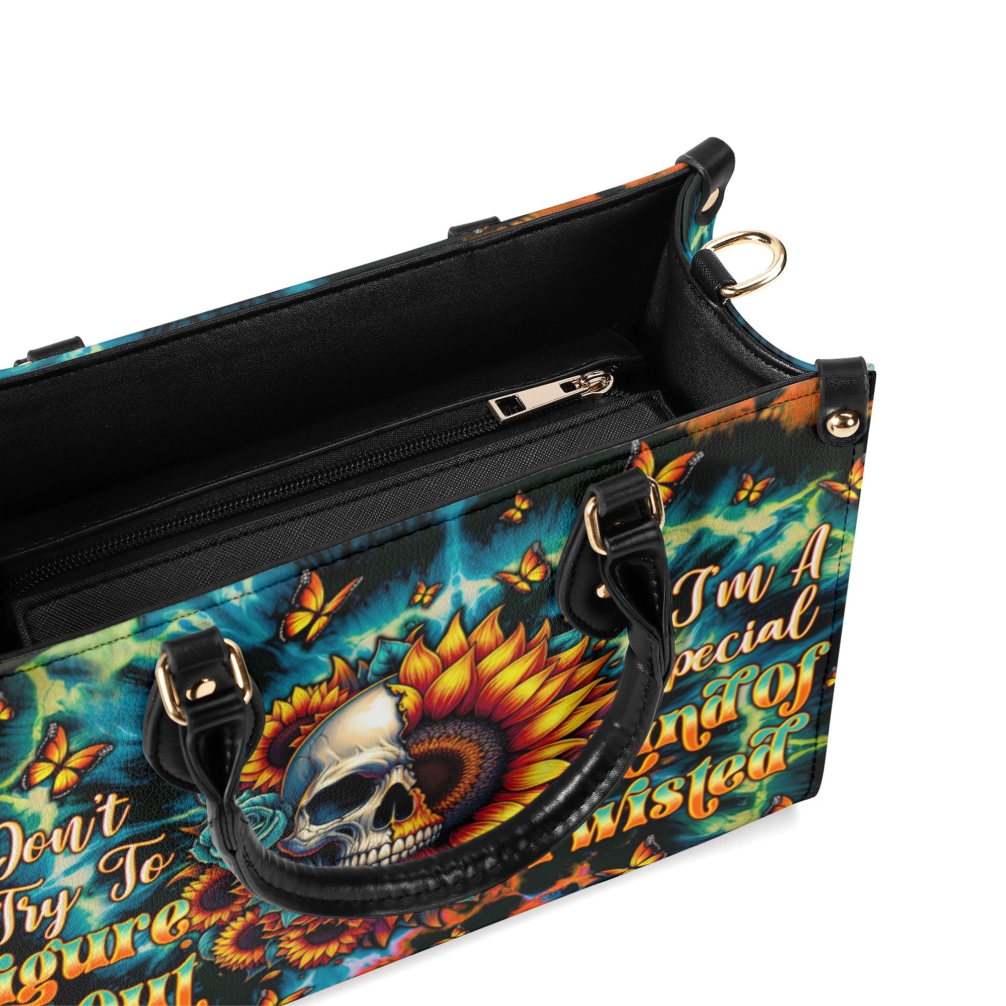 DON'T TRY TO FIGURE ME OUT SKULL SUNFLOWER LEATHER HANDBAG   - TLTW0911245