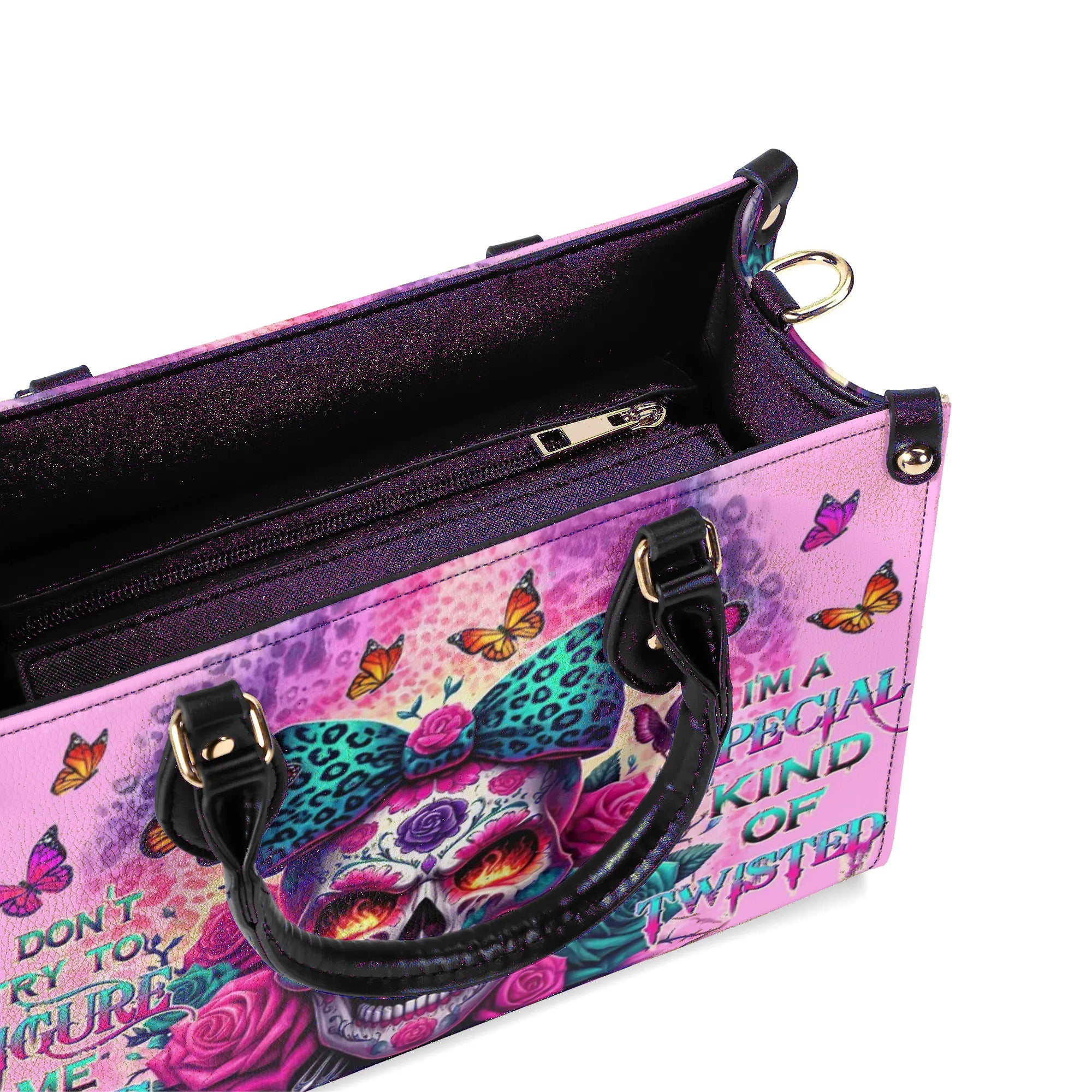 DON'T TRY TO FIGURE ME OUT SUGAR SKULL LEOPARD LEATHER HANDBAG - TLTW1306247