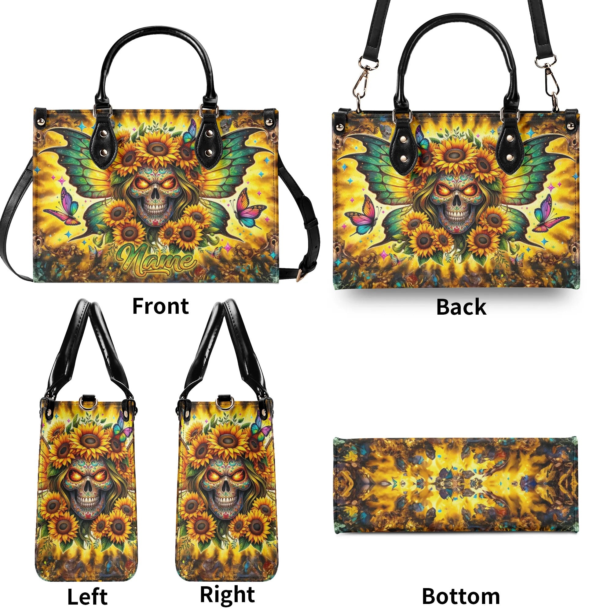 SKULL SUNFLOWER WINGS LEATHER HANDBAG - TLNZ1906244