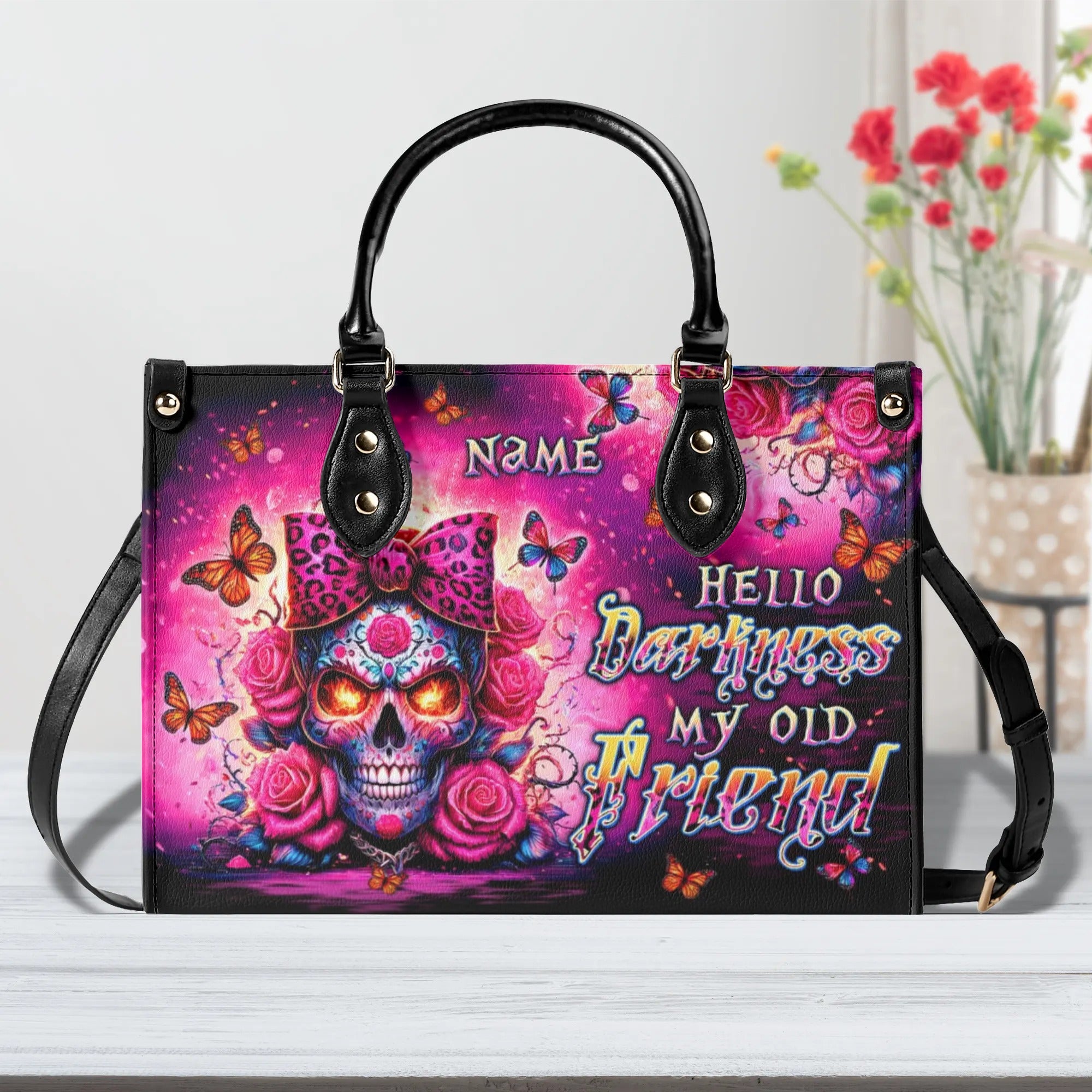 HELLO DARKNESS MY OLD FRIEND SUGAR SKULL LEATHER HANDBAG - TLTW0306241