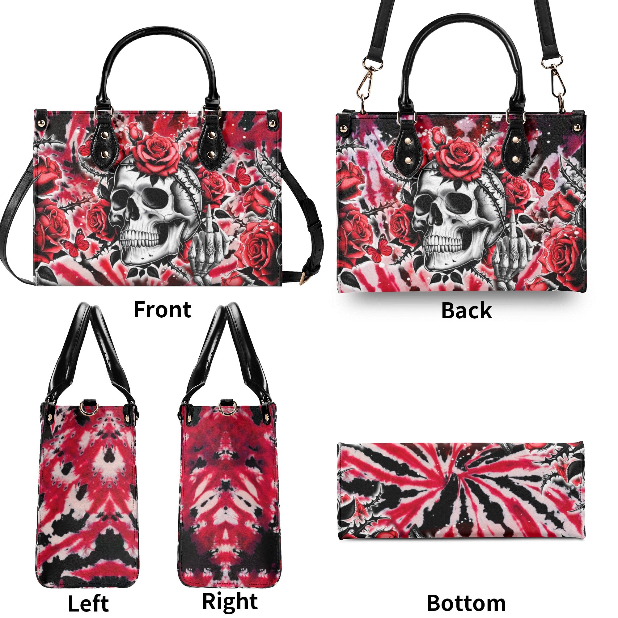 SKULL ROSES TIE DYE LEATHER HANDBAG - YHDU2811244