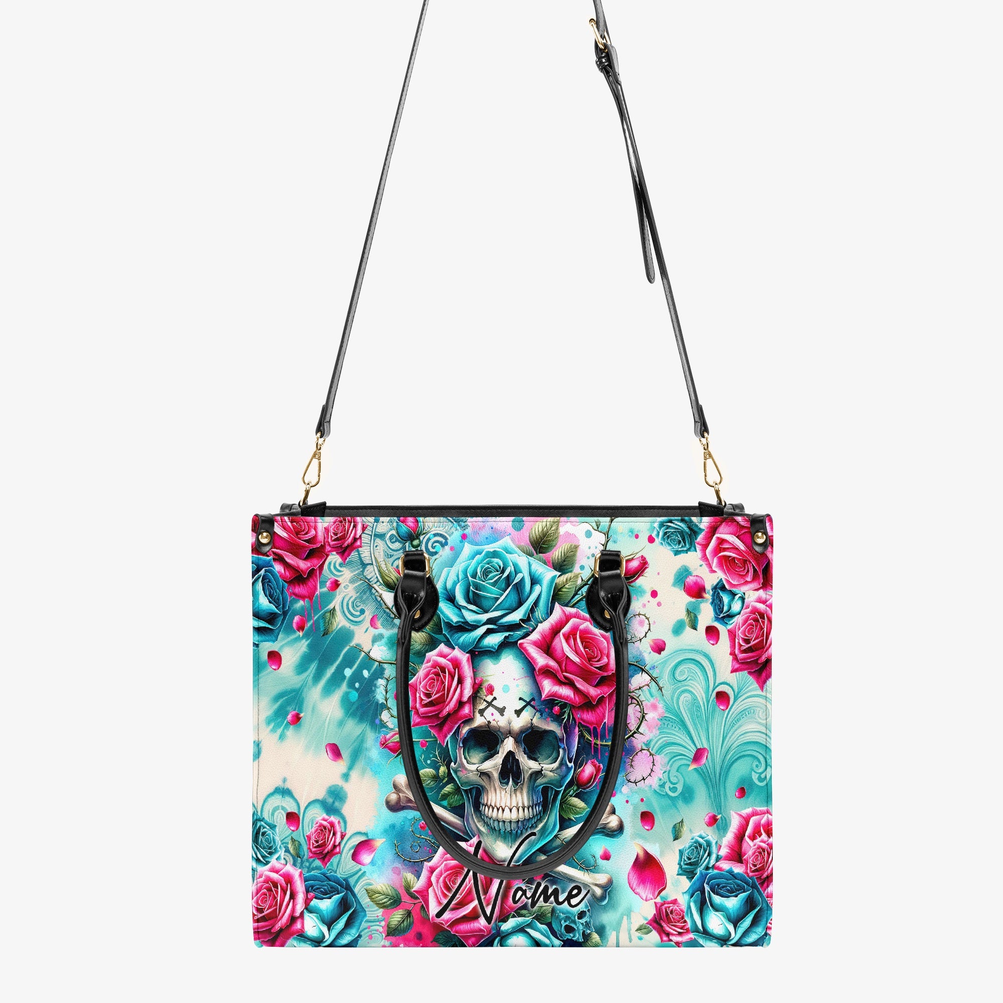 SKULL BONES ROSES TIE DYE LEATHER HANDBAG - TYTM0404242