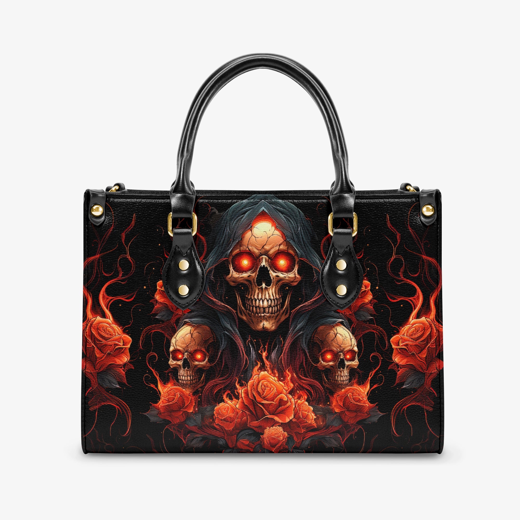 SKULL ROSES FIRE LEATHER HANDBAG - TYTD0204243