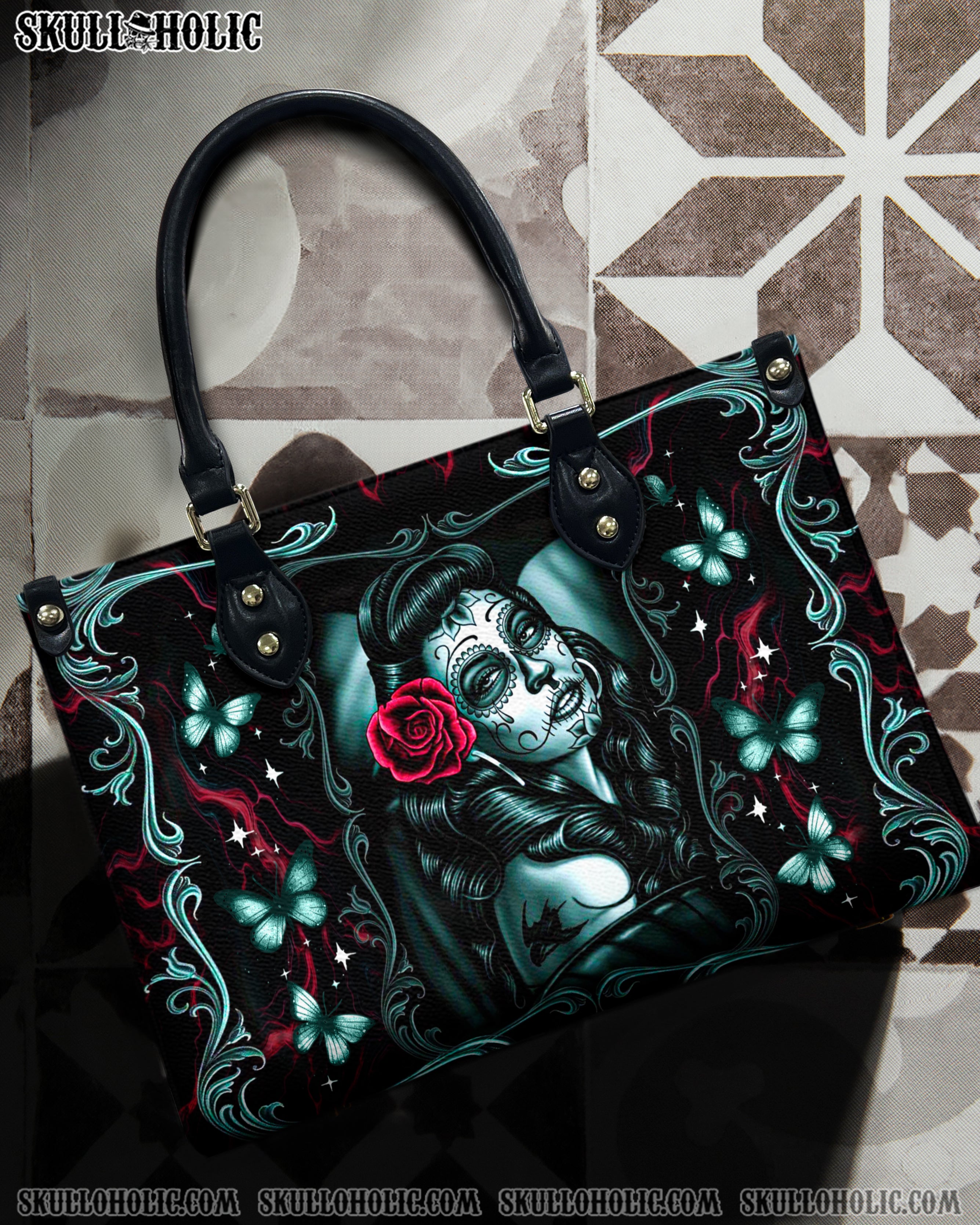 SKULL LADY ROSE LEATHER HANDBAG - YHDU0301255