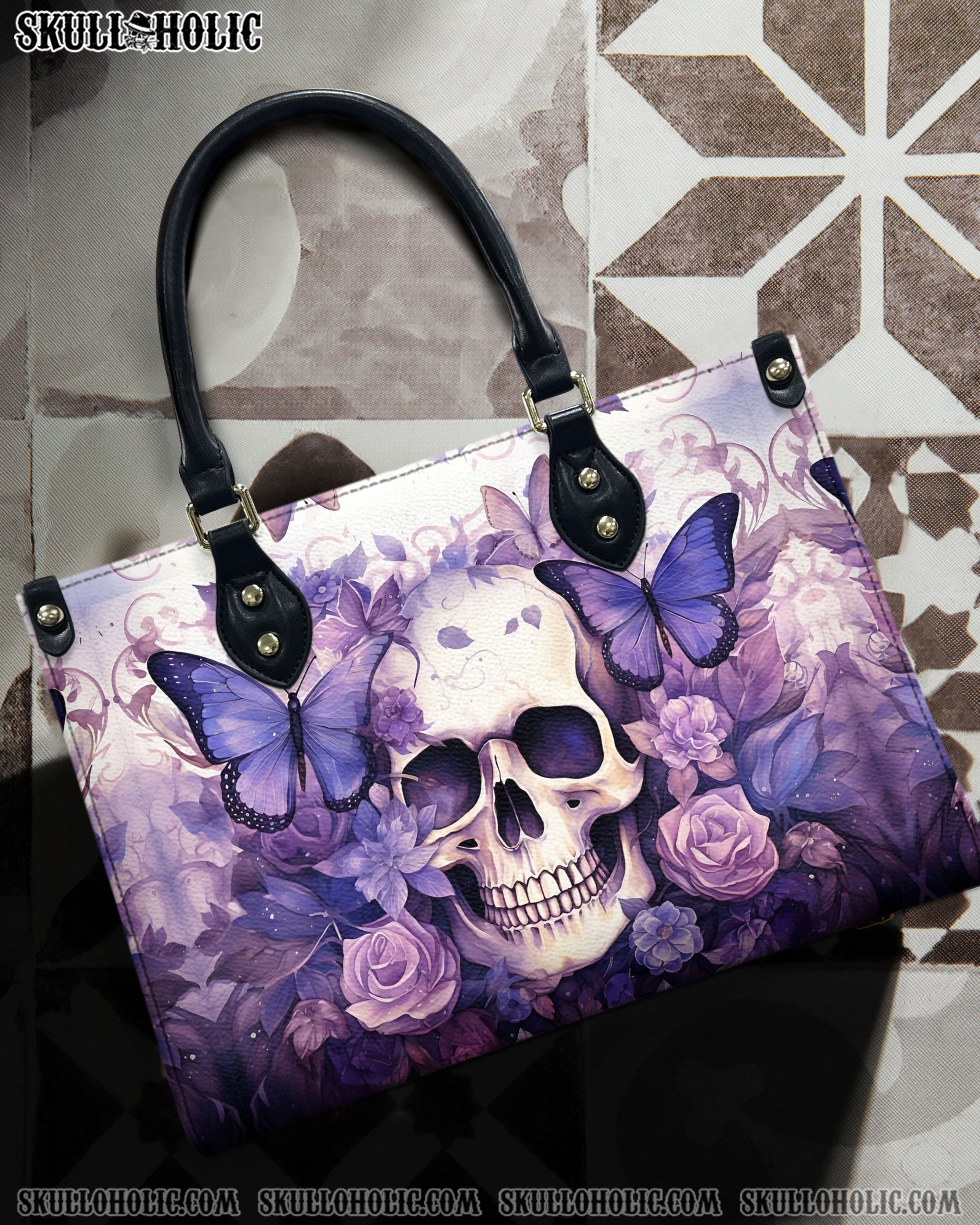 SKULL FLORAL LEATHER HANDBAG - YHDU1007241