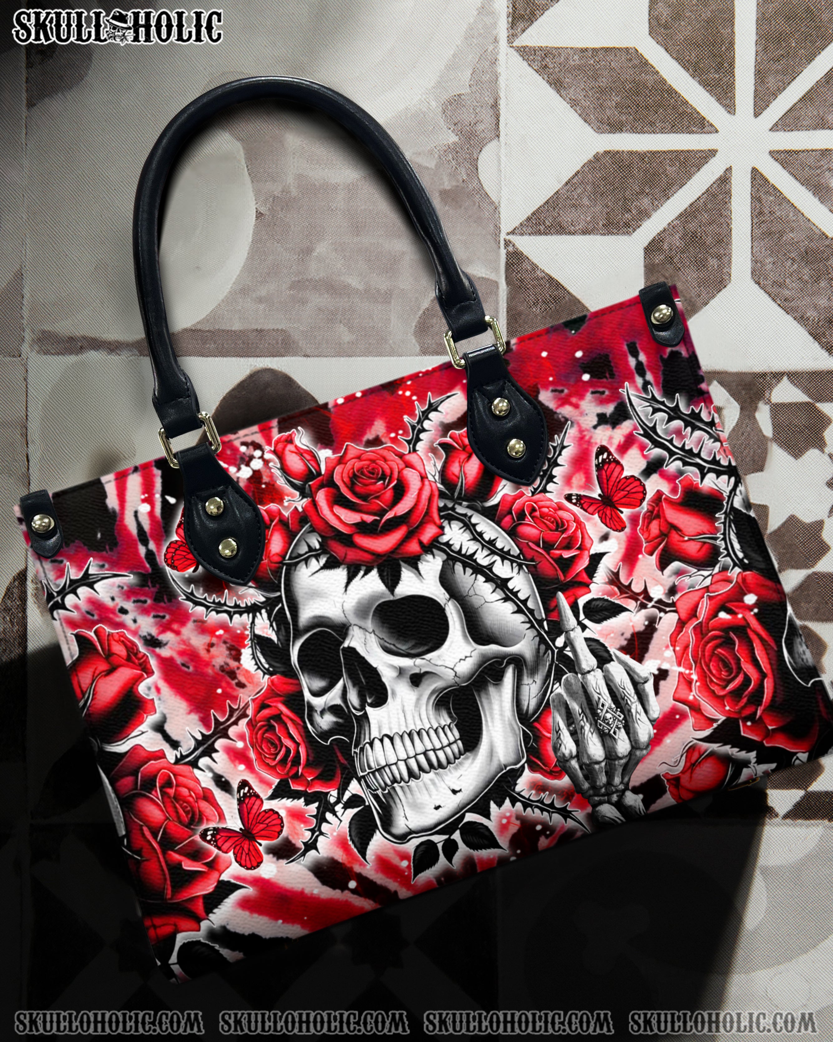 SKULL ROSES TIE DYE LEATHER HANDBAG - YHDU2811244