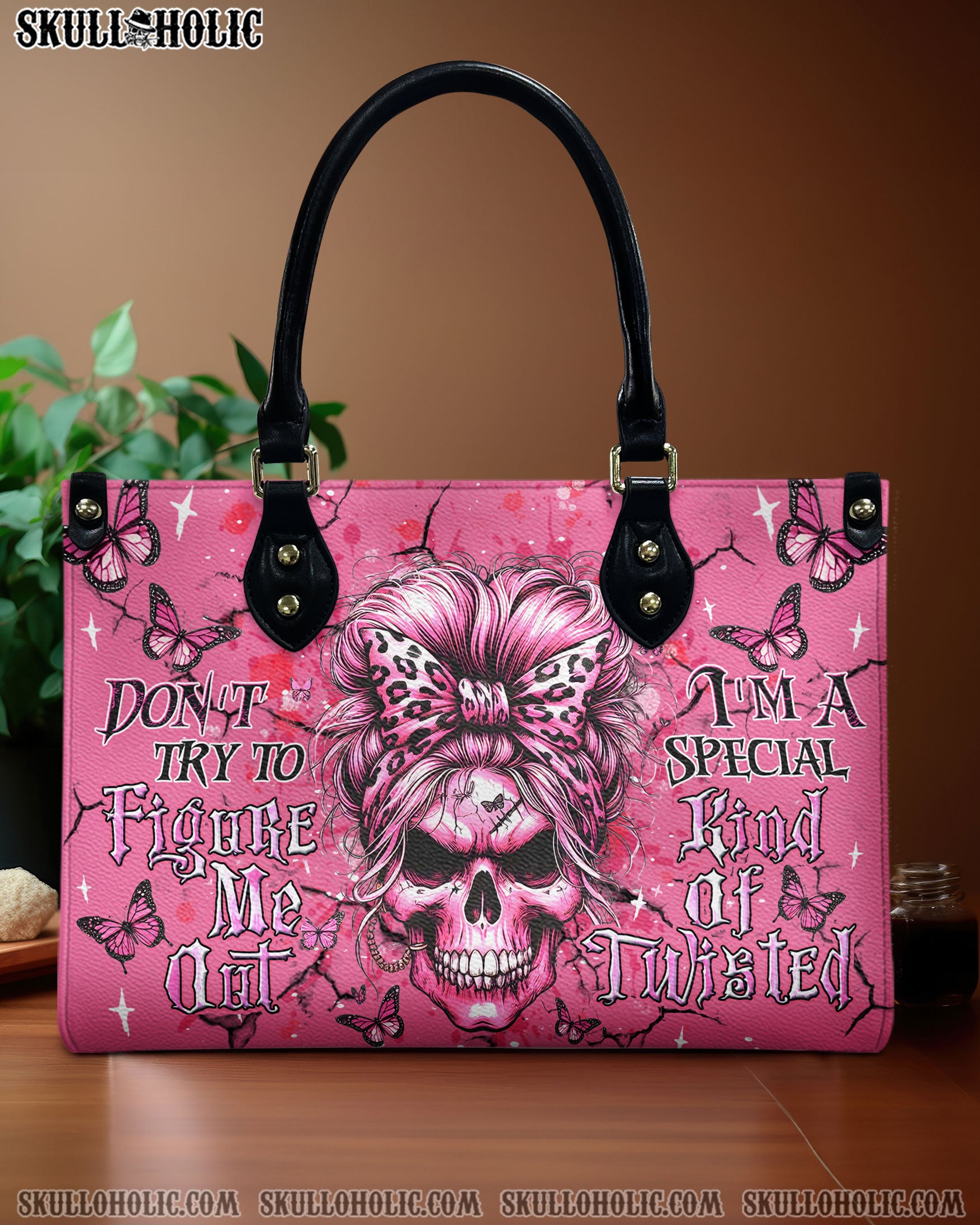 DON'T TRY TO FIGURE ME OUT SKULL LEATHER HANDBAG - YHDU0306245