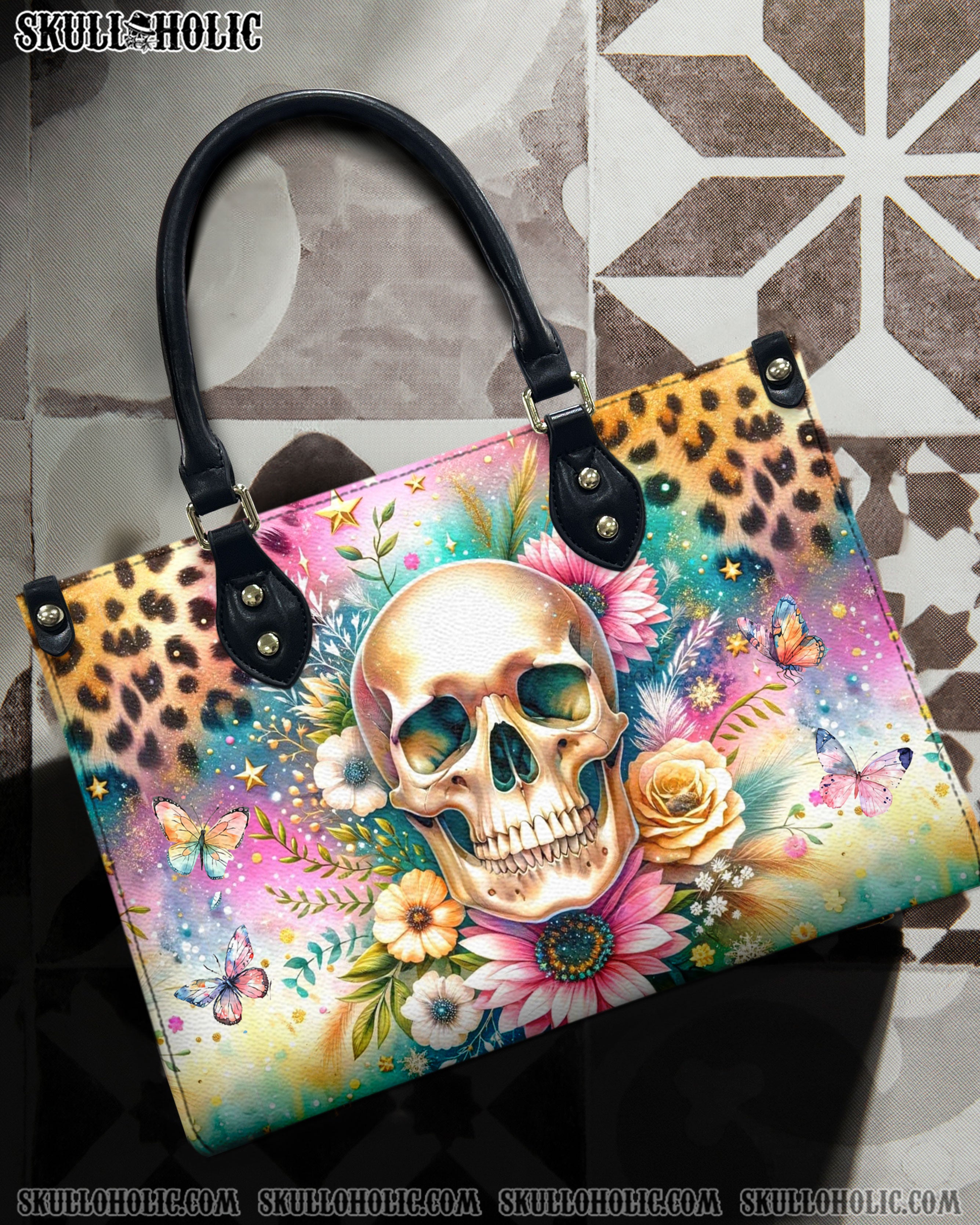 SKULL FLOWERS LEATHER HANDBAG - YHDU2606244