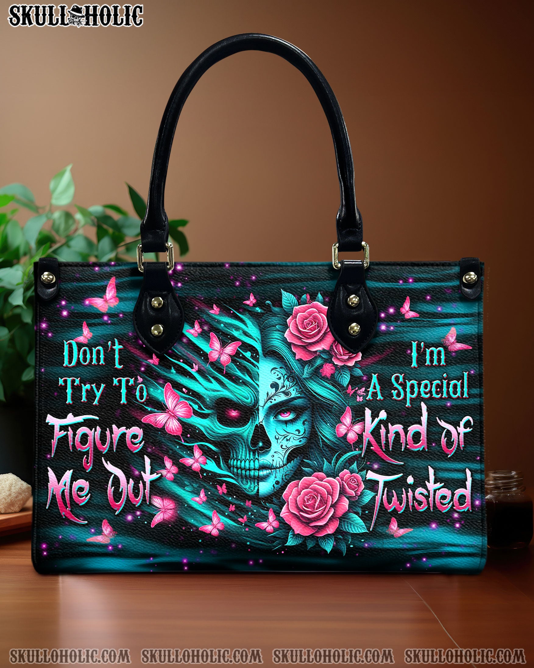 DON'T TRY TO FIGURE ME OUT SKULL LADY LEATHER HANDBAG - YHDU1712244