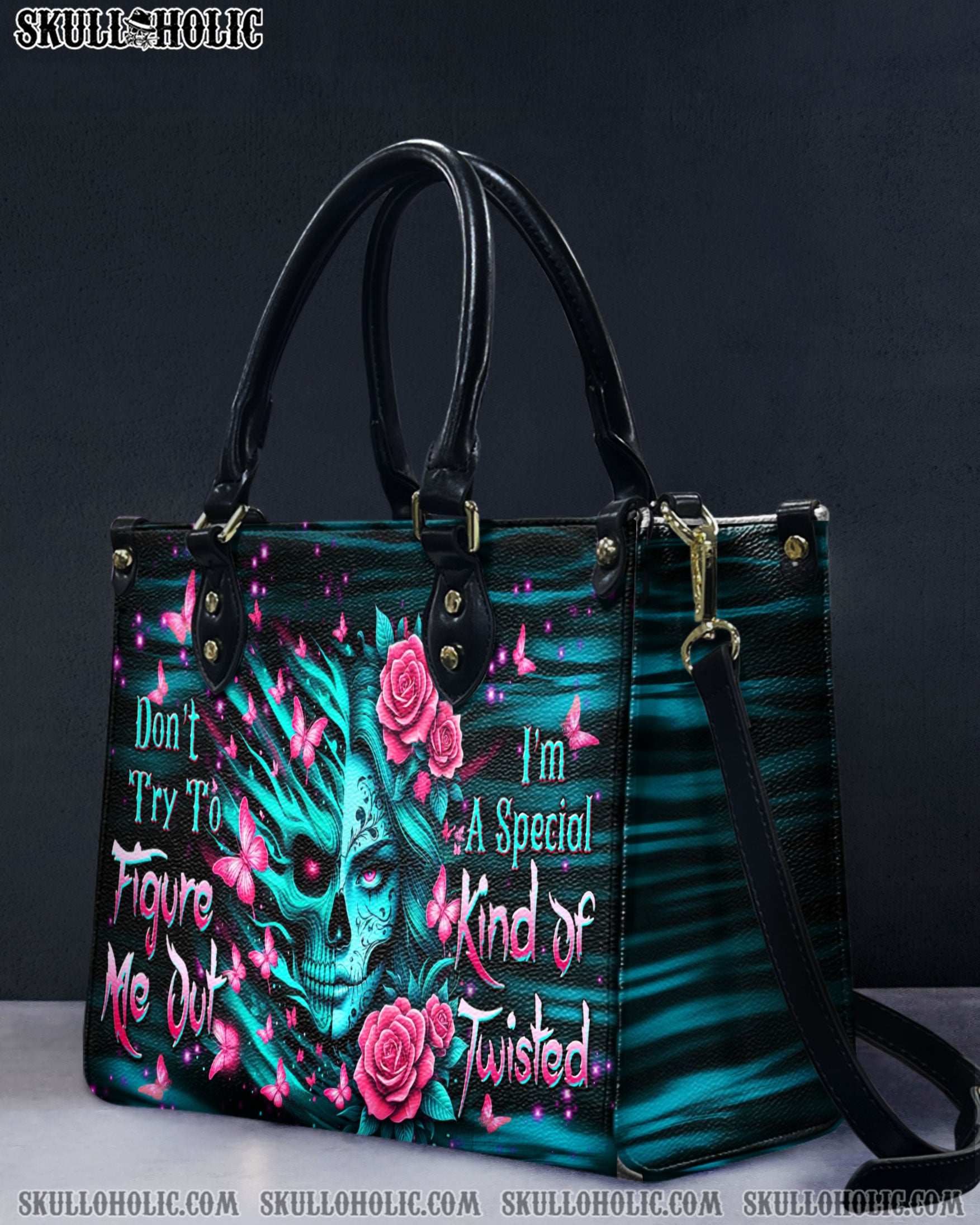 DON'T TRY TO FIGURE ME OUT SKULL LADY LEATHER HANDBAG - YHDU1712244