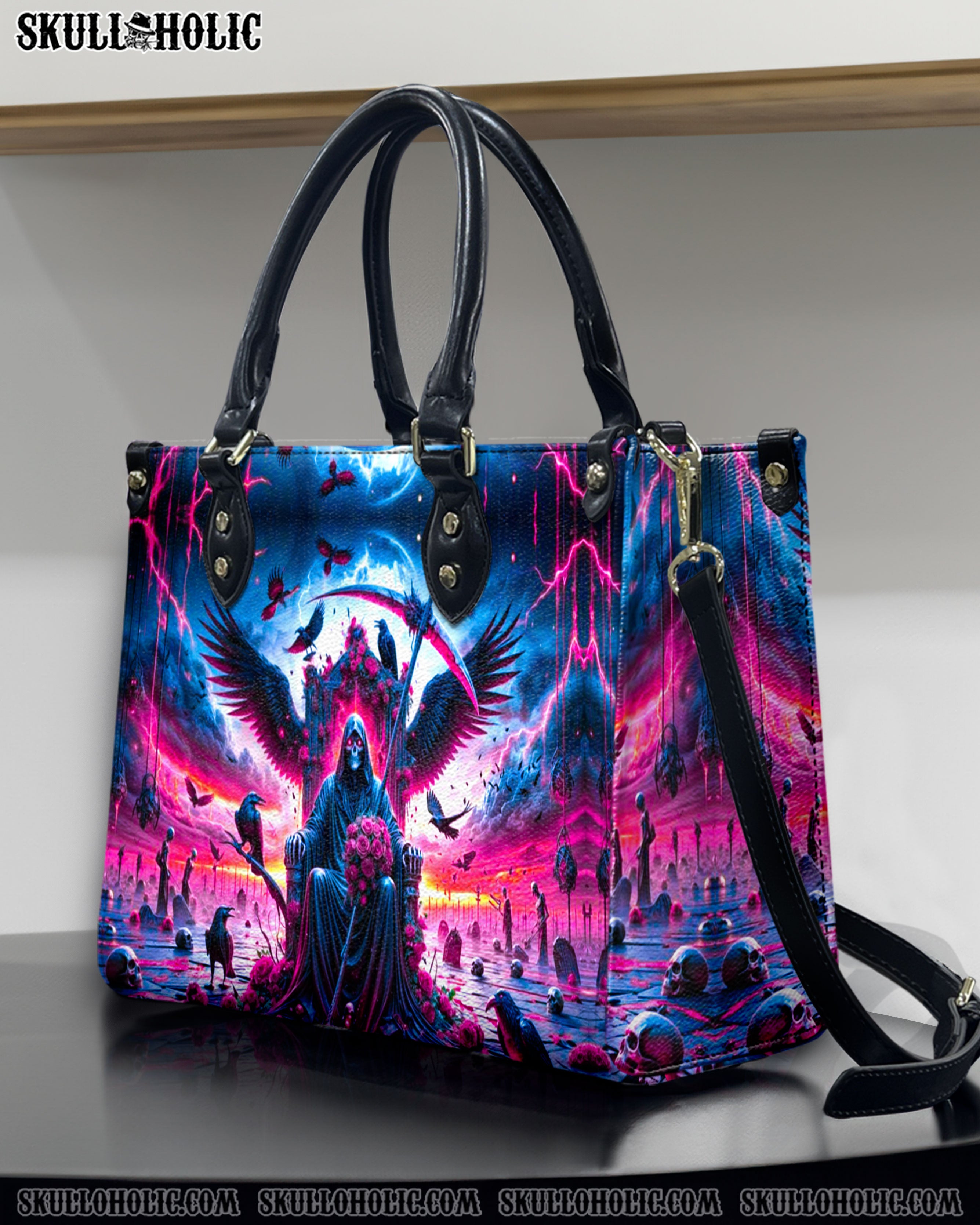 SKULL REAPER IN HELL LEATHER HANDBAG - YHDU2808244