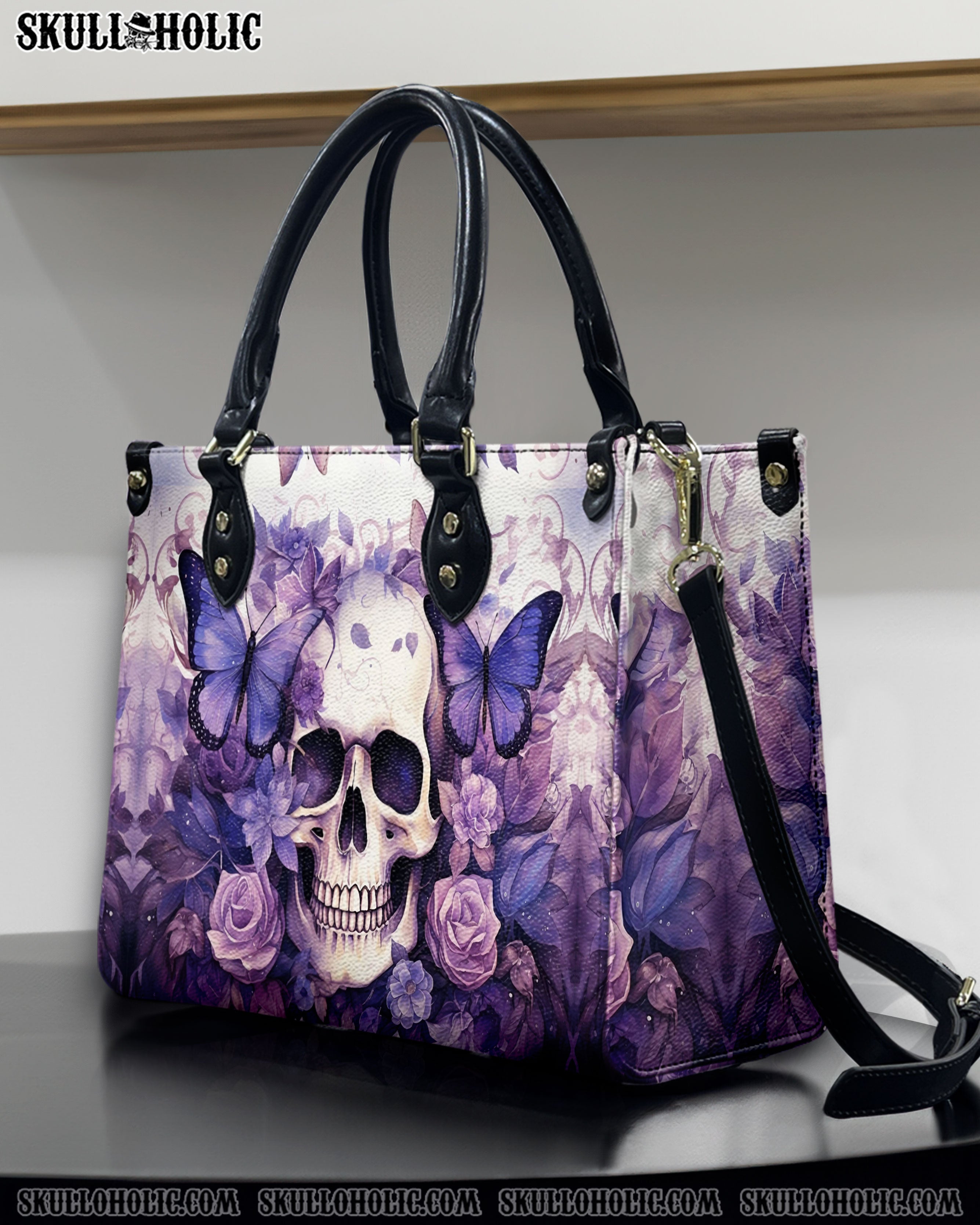 SKULL FLORAL LEATHER HANDBAG - YHDU1007241