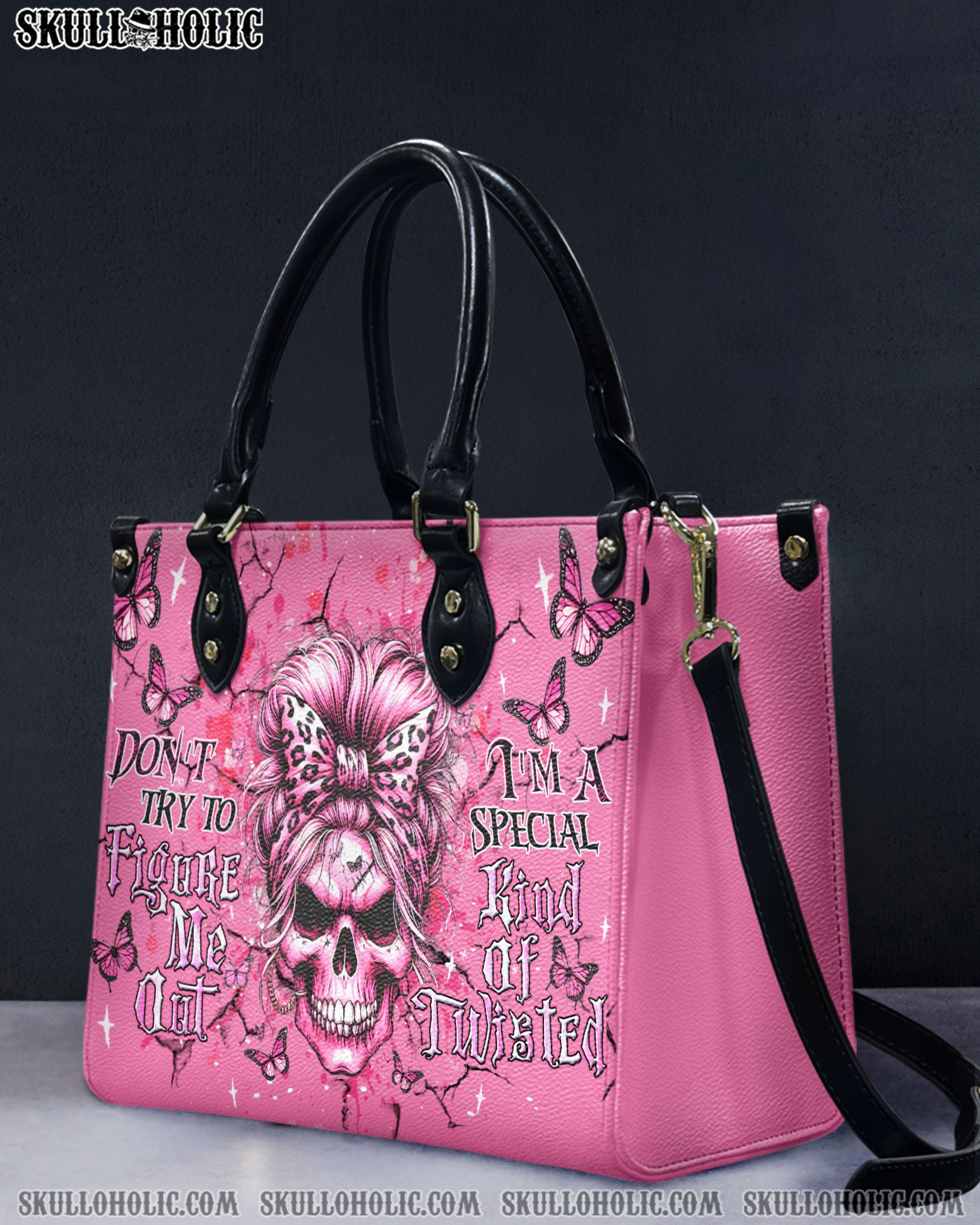 DON'T TRY TO FIGURE ME OUT SKULL LEATHER HANDBAG - YHDU0306245