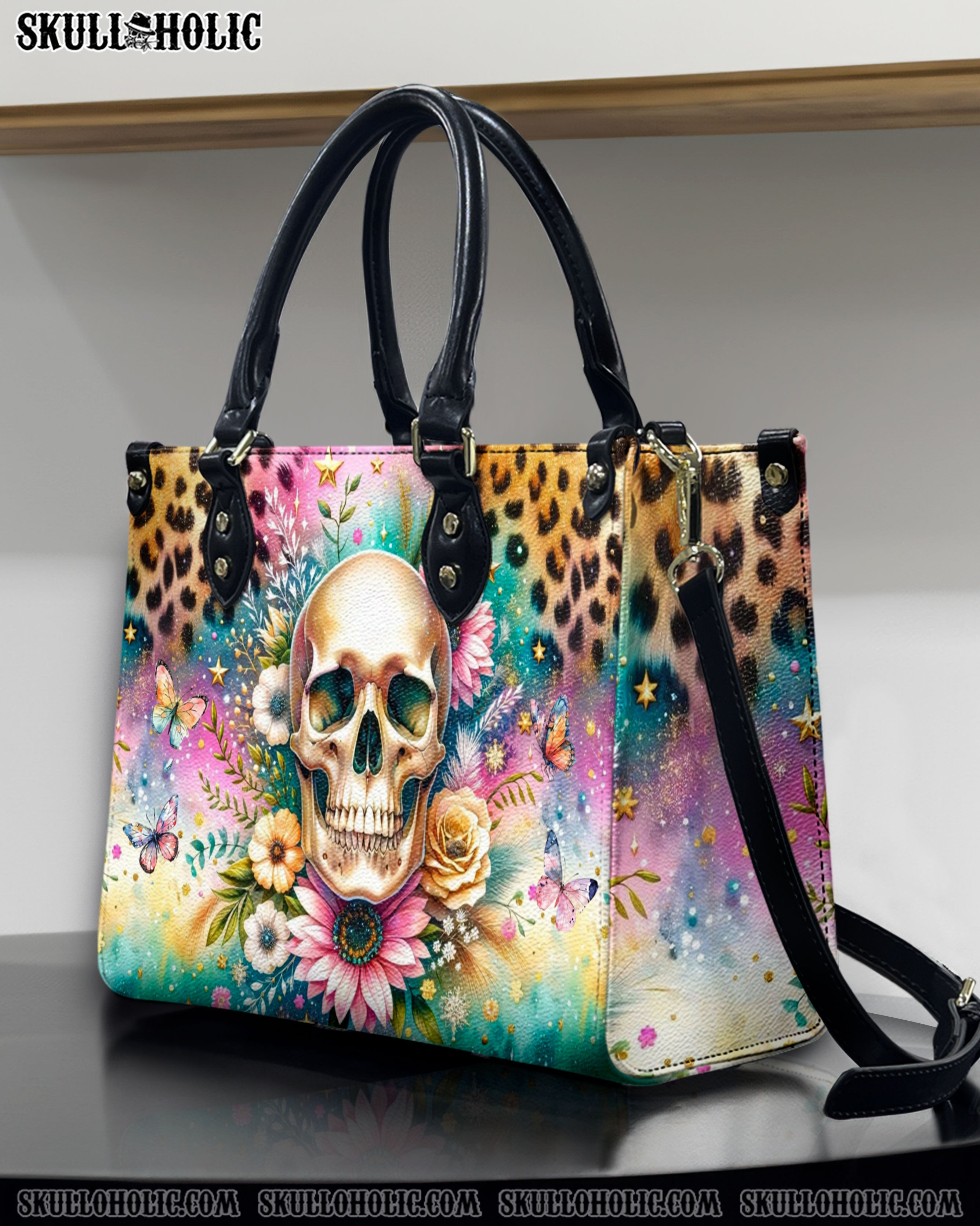 SKULL FLOWERS LEATHER HANDBAG - YHDU2606244