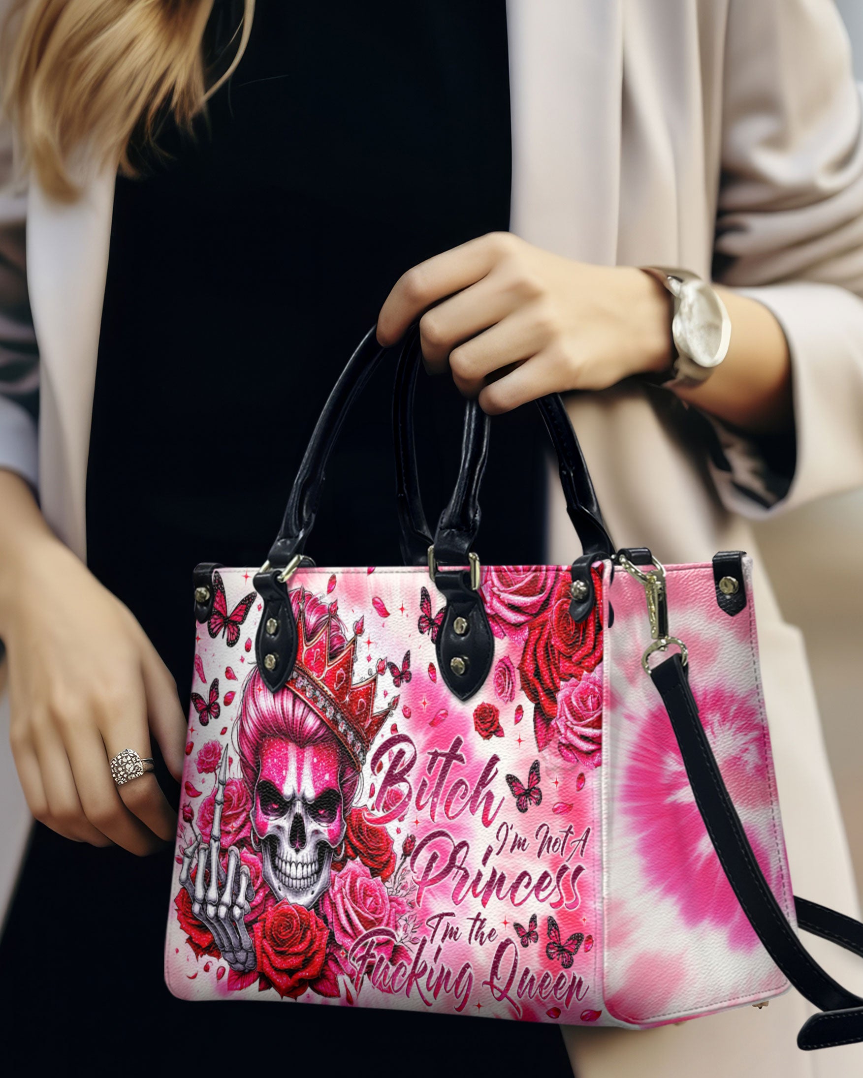 I'M NOT A PRINCESS SKULL LEATHER HANDBAG - TYTM280424